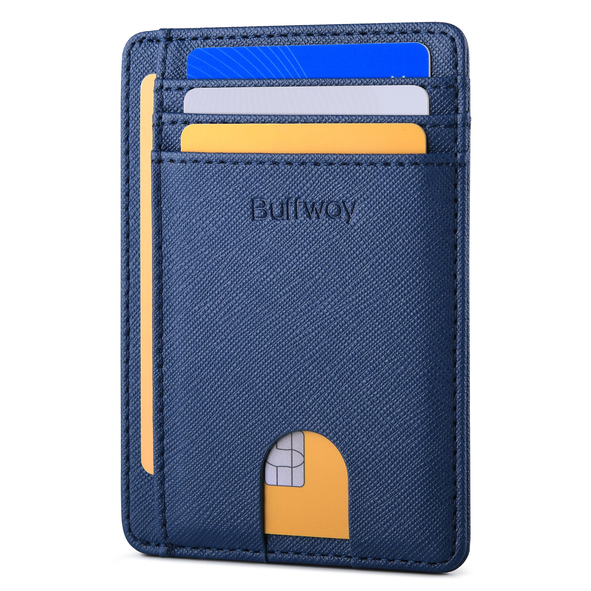 Buffway Slim Minimalist Front Pocket RFID Blocking Leather Wallets for Men and Women - Cross Blue