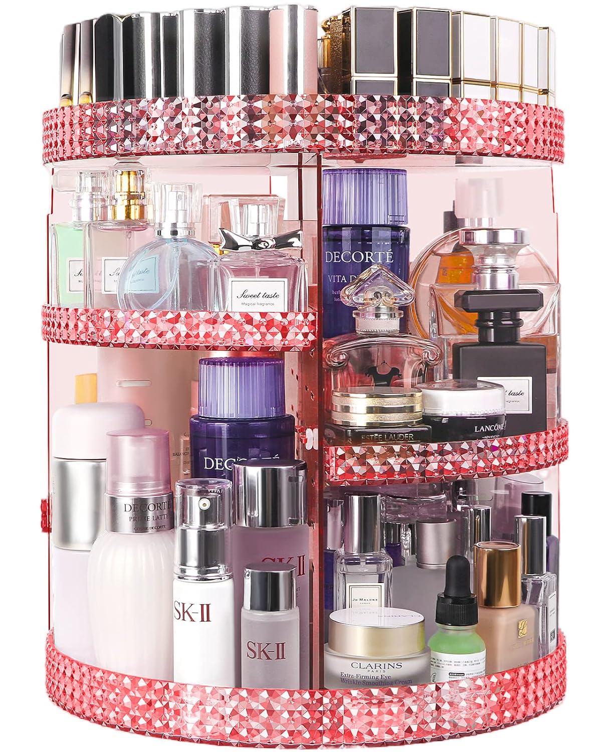 HEMTROY 360 Degree Rotating Makeup Organizer, Extra Large Capacity Perfume Holder Organizer, Removable 7 Layers Cosmetics Organizer, Make Up Organizer For Countertop Storage Skincare or More (Pink)