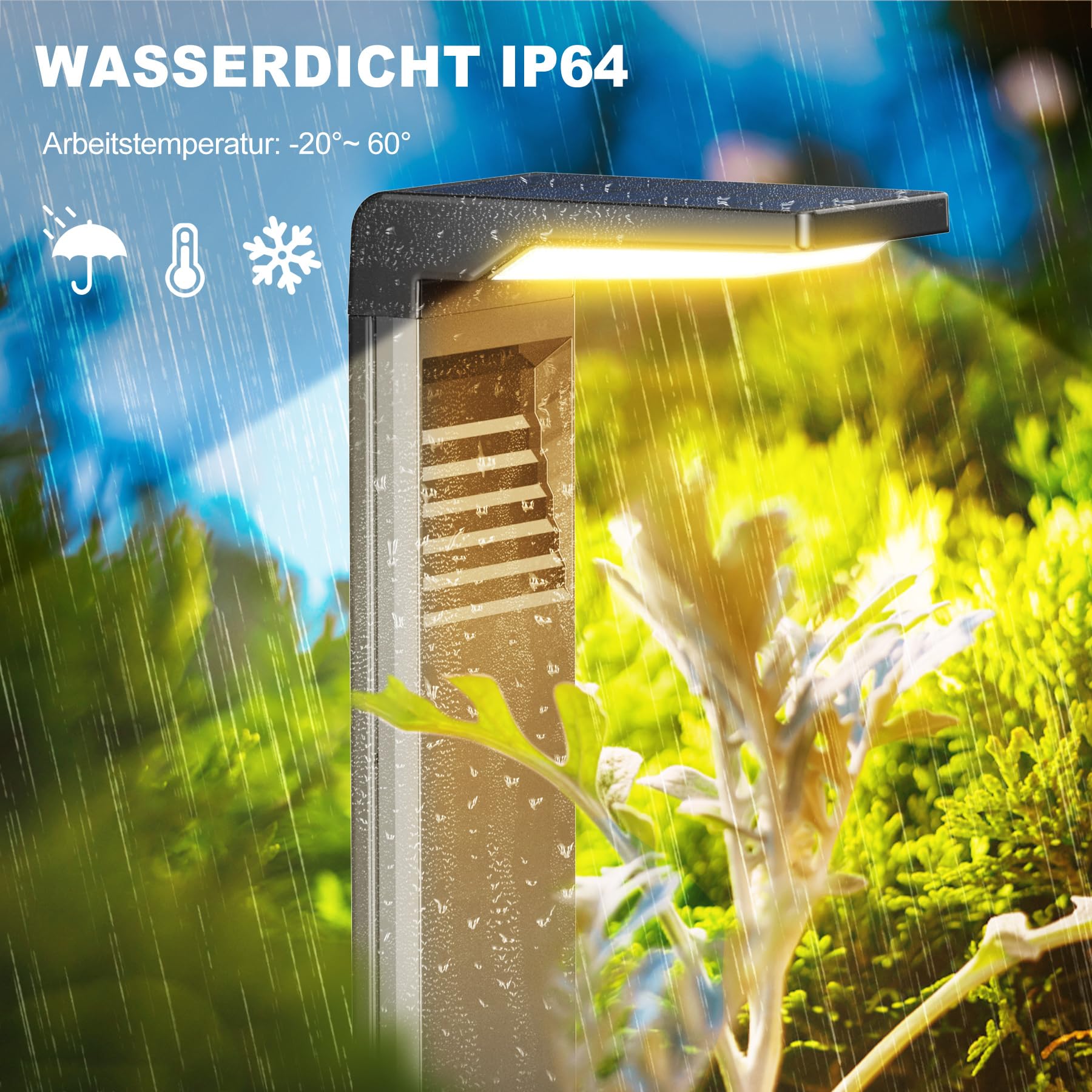 Lampade solari a LED per luci solari esterne con 2 modalità di luce, bianco caldo di percorso solare IP64 impermeabile per esterni, cortili, giardini, illuminazione del prato