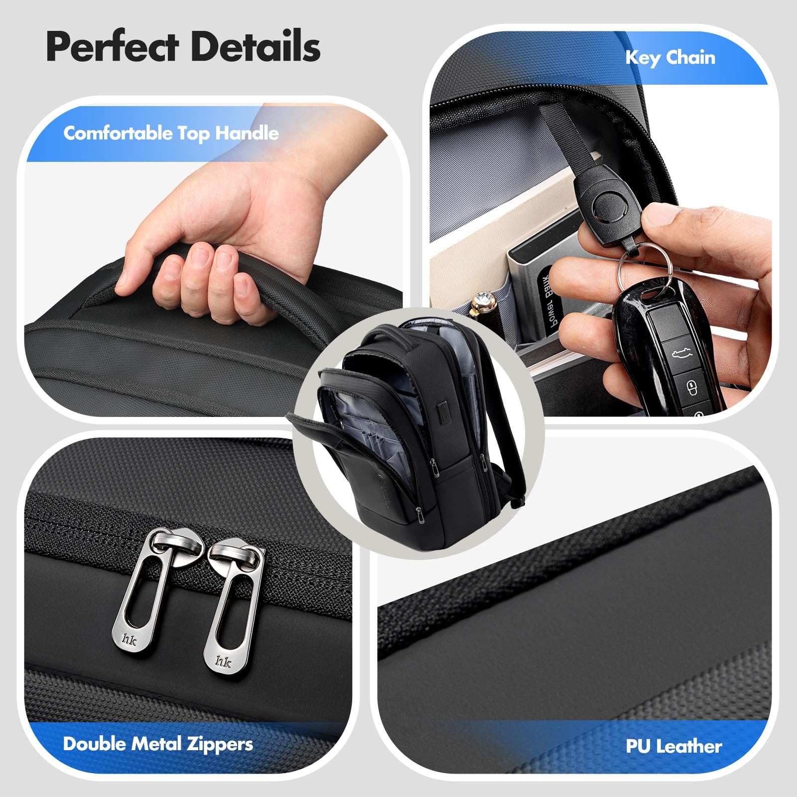 Mochila Expandible 40L para Portátil 16 Pulgadas, Mochila de Viaje Hombre | con USB-C y USB-A, Equipaje de Mano Aprobado Avión, Apertura 180°, Mochila Impermeable Antirrobo Trabajo Negocios, Negro