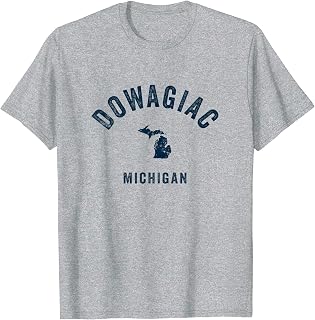 Dowagiac Michigan MI Vintage 70s Sports Design Navy Print T-Shirt