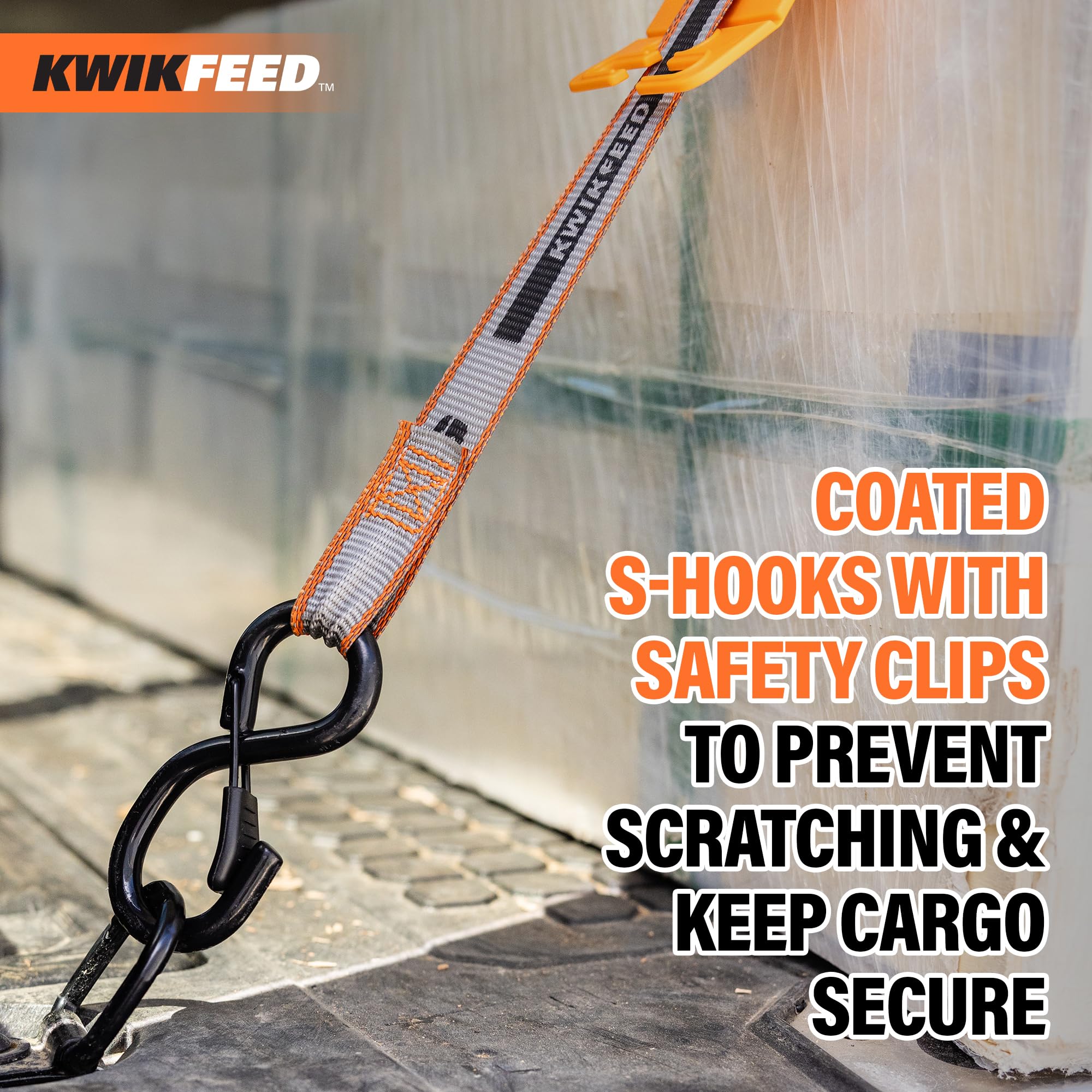 KwikFeed - Cinghie di fissaggio a cricchetto, carico e scarico rapidi, per moto, elettrodomestici, traslochi, carichi, 2,5 cm x 3,5 m, 226,8 kg WLL, fettuccia rinforzata, confezione da 2