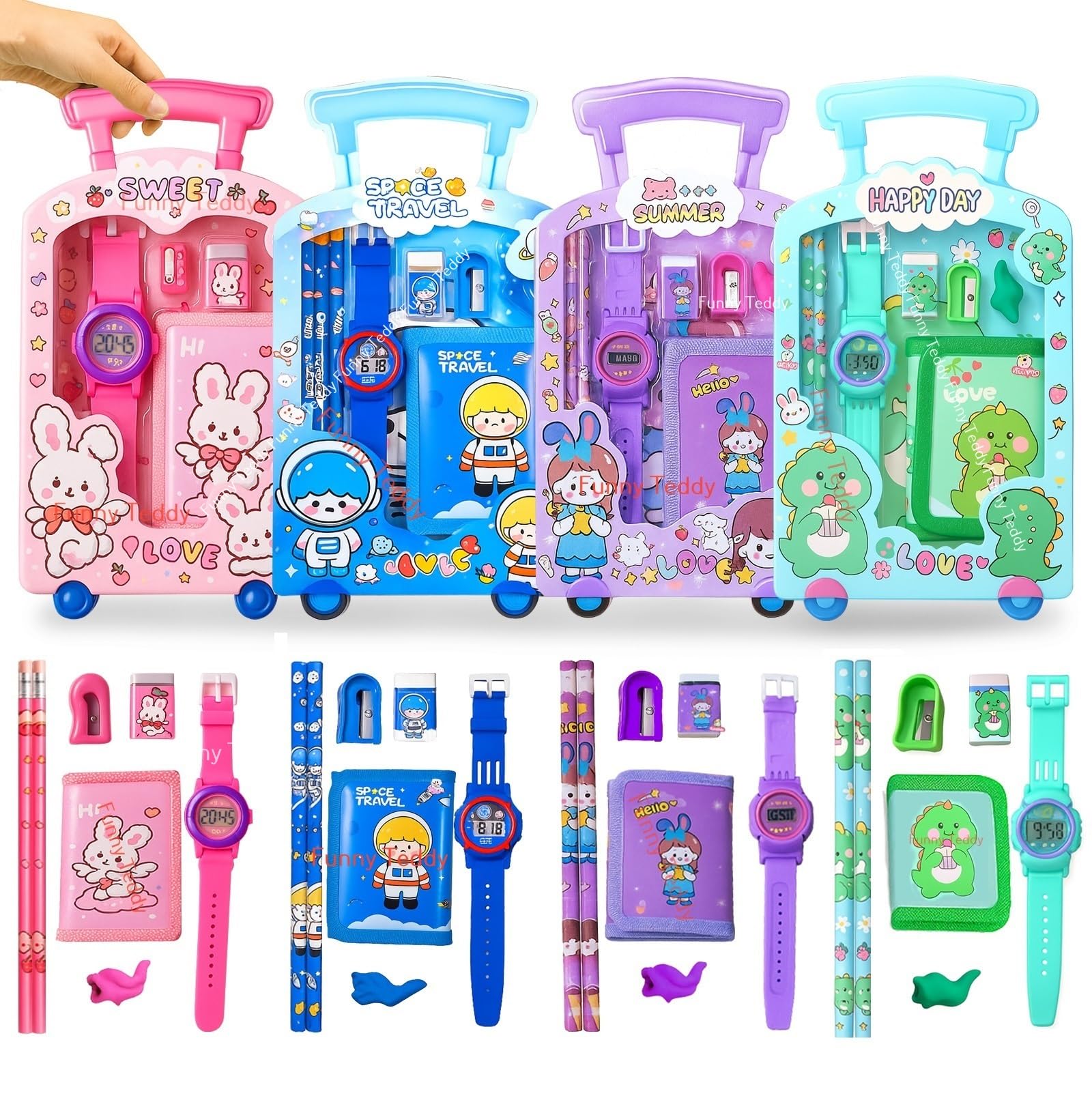 SILLYME Stationery Gift Set - Return Gift for Kids Age 10-12 6-10 with Digital Watch, Wallet, Pencils, Return Gifts Birthday Party, Birthday Return Gift for Kids 6-12 (6)