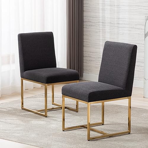 Vista 15 de Juego de 6 sillas de comedor modernas con fundas de asiento extraíbles, sillas tapizadas de lino para cocina y comedor con marco de metal negro