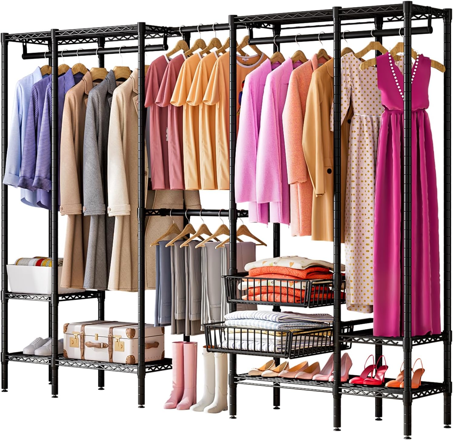 Amazon.com: Untyo Clothing Rack Heavy Duty with 2 Sliding Storage ...