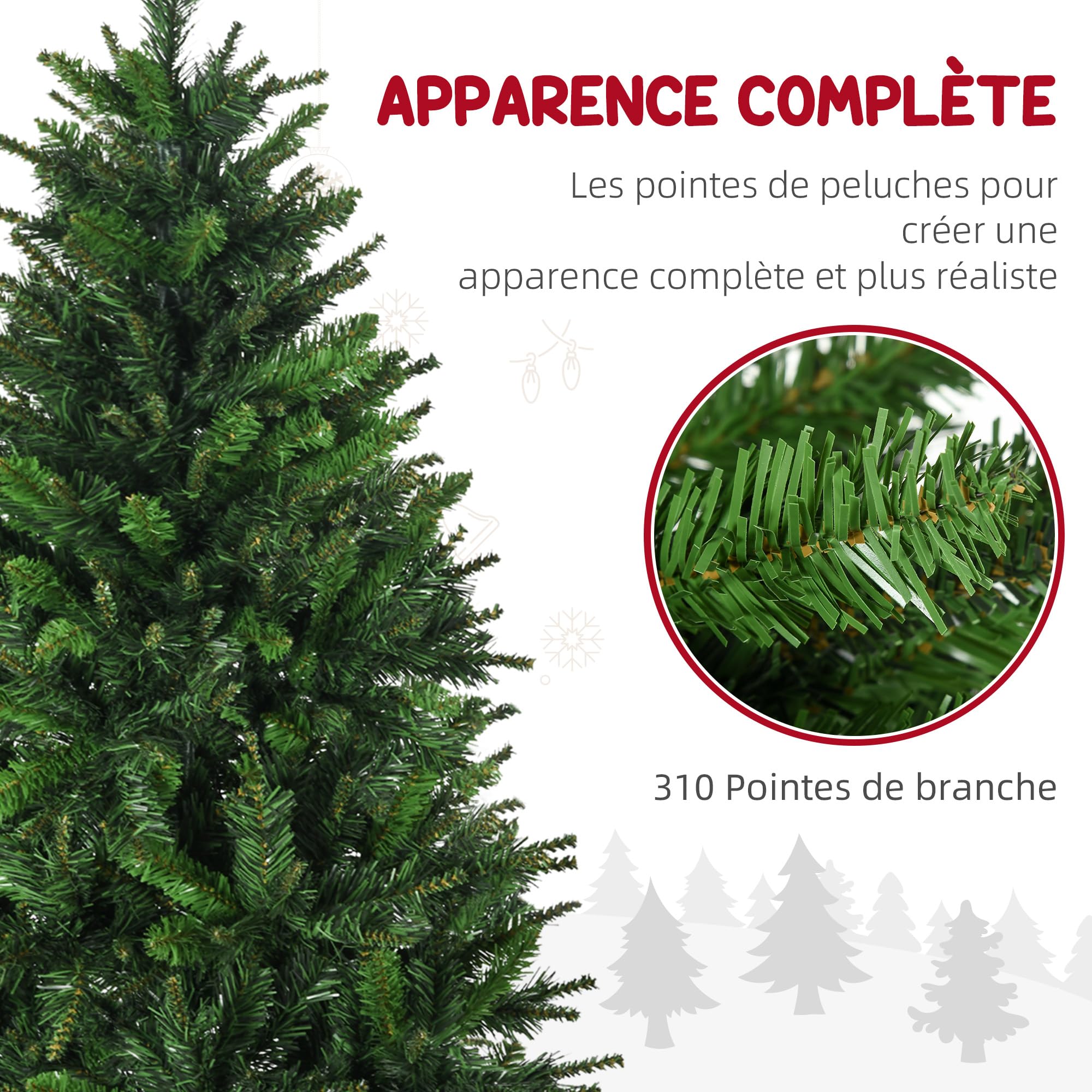 HOMCOM Sapin de Noël Artificiel 120 cm, 310 Branches, Arbre de Noël Vert | Plastique Ignifugé, Socle Pliable en Acier