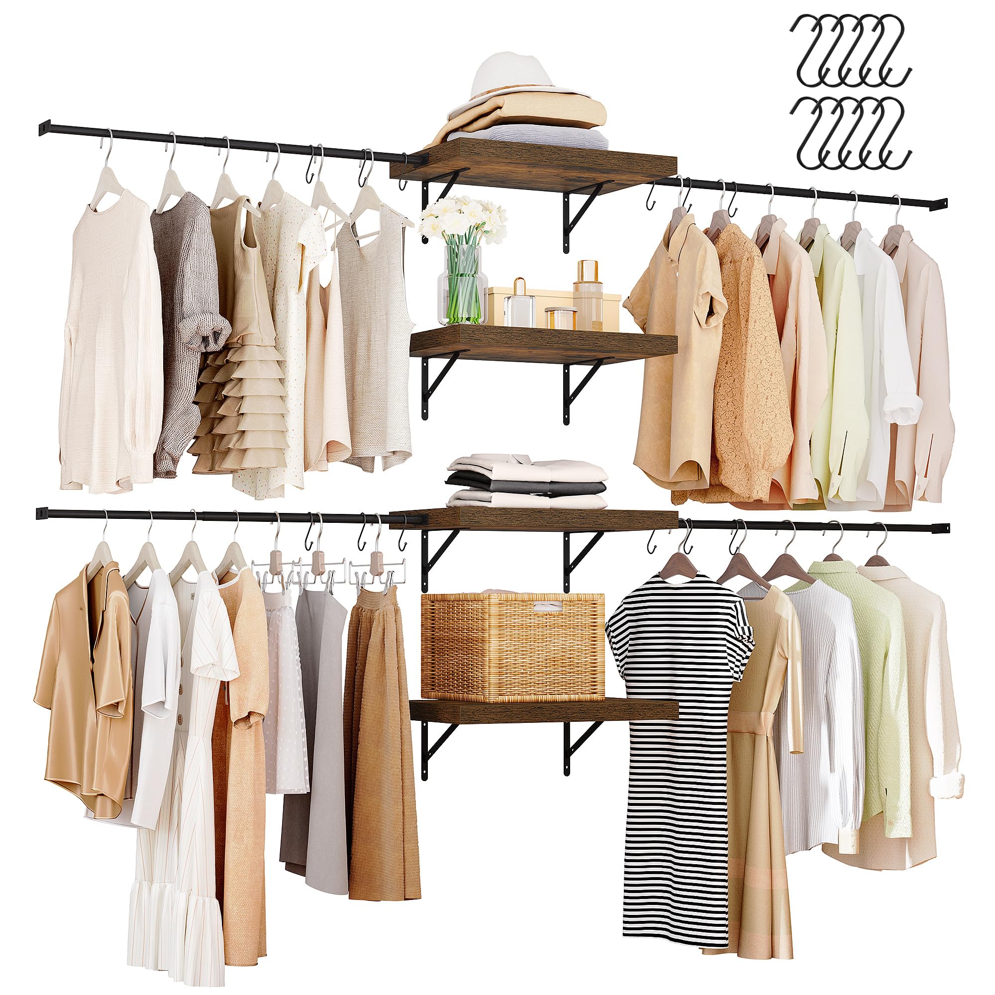 Amazon.com: DWVO Closet Organizer System, Wall-Mounted Garment Rack ...