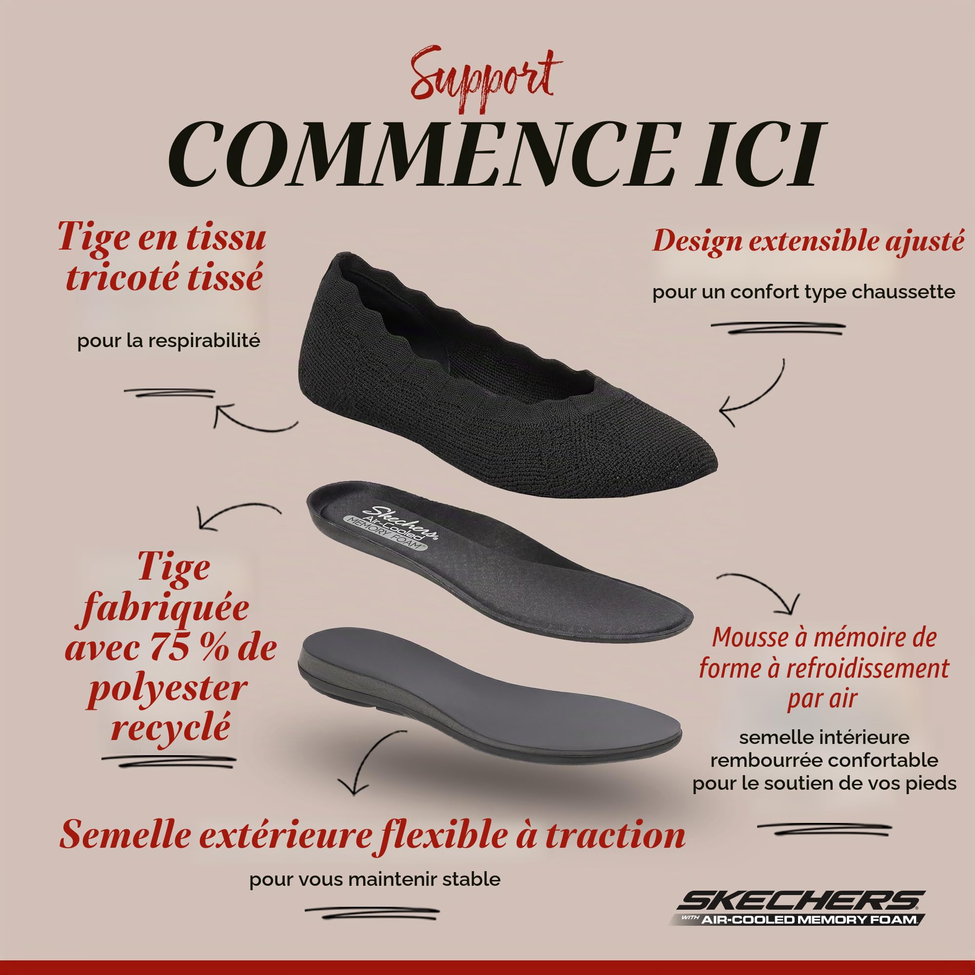 Skechers Cleo 2.0 - Love Spell Scalloped Knit Skimmer Flats with Air-Cooled Memory Foam BallerinesFemme