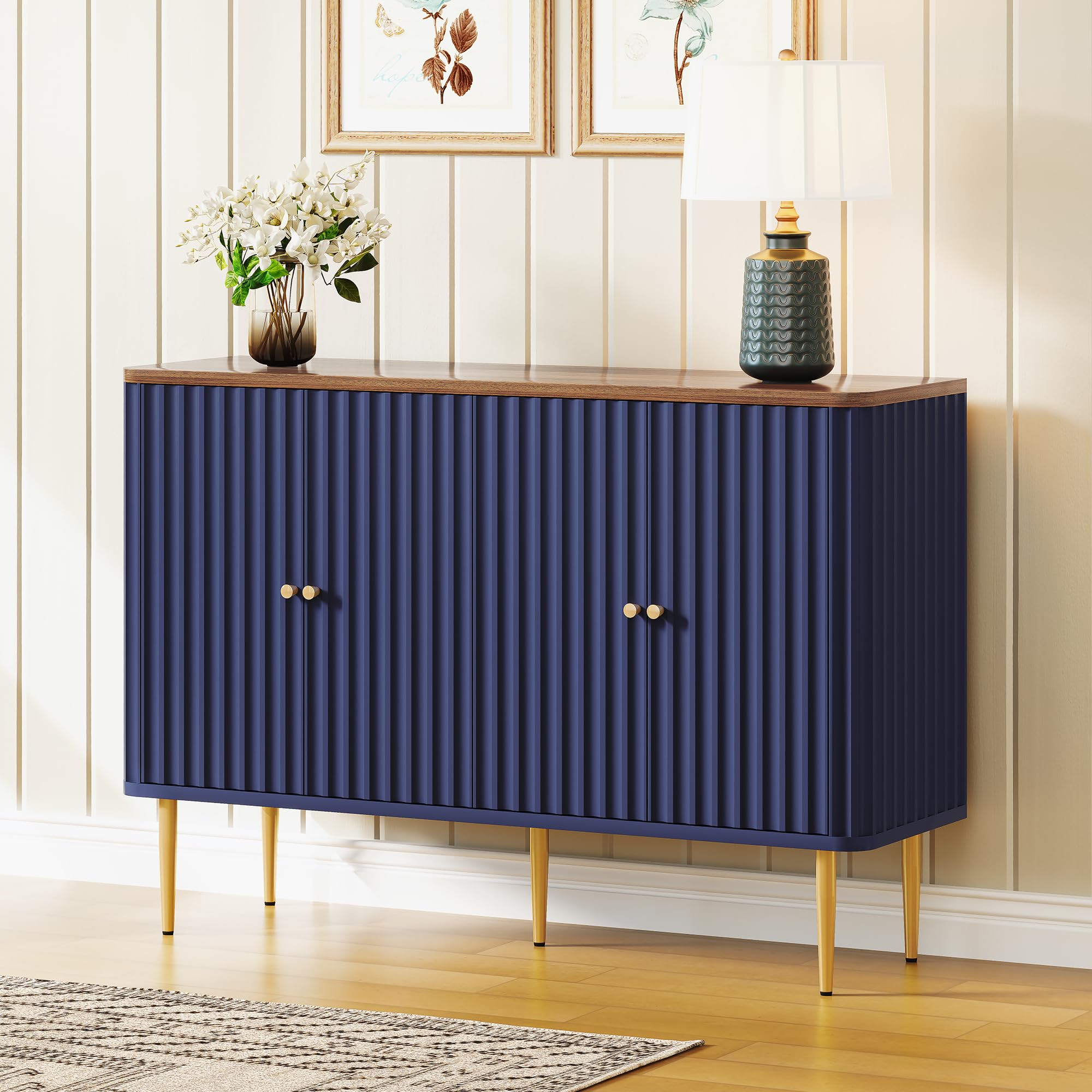 HOLTICO Sideboards for Living Room with 4 Doors and Removable Shelves, Modern Accent Cabinet, Wooden Buffet Storage Cabinets, Blue Sideboard Living Room, Dining Room, Kitchen, Hallway