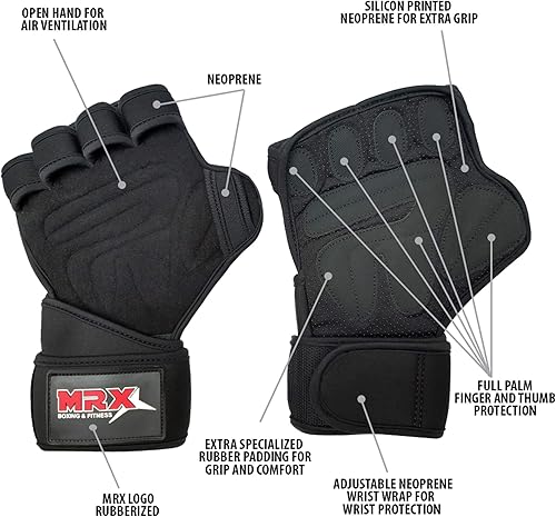 Miniatura 10 de MRX BOXING &amp; FITNESS Guantes de entrenamiento para hombres y mujeres, guantes de levantamiento de pesas ventilados con muñequeras, protección de