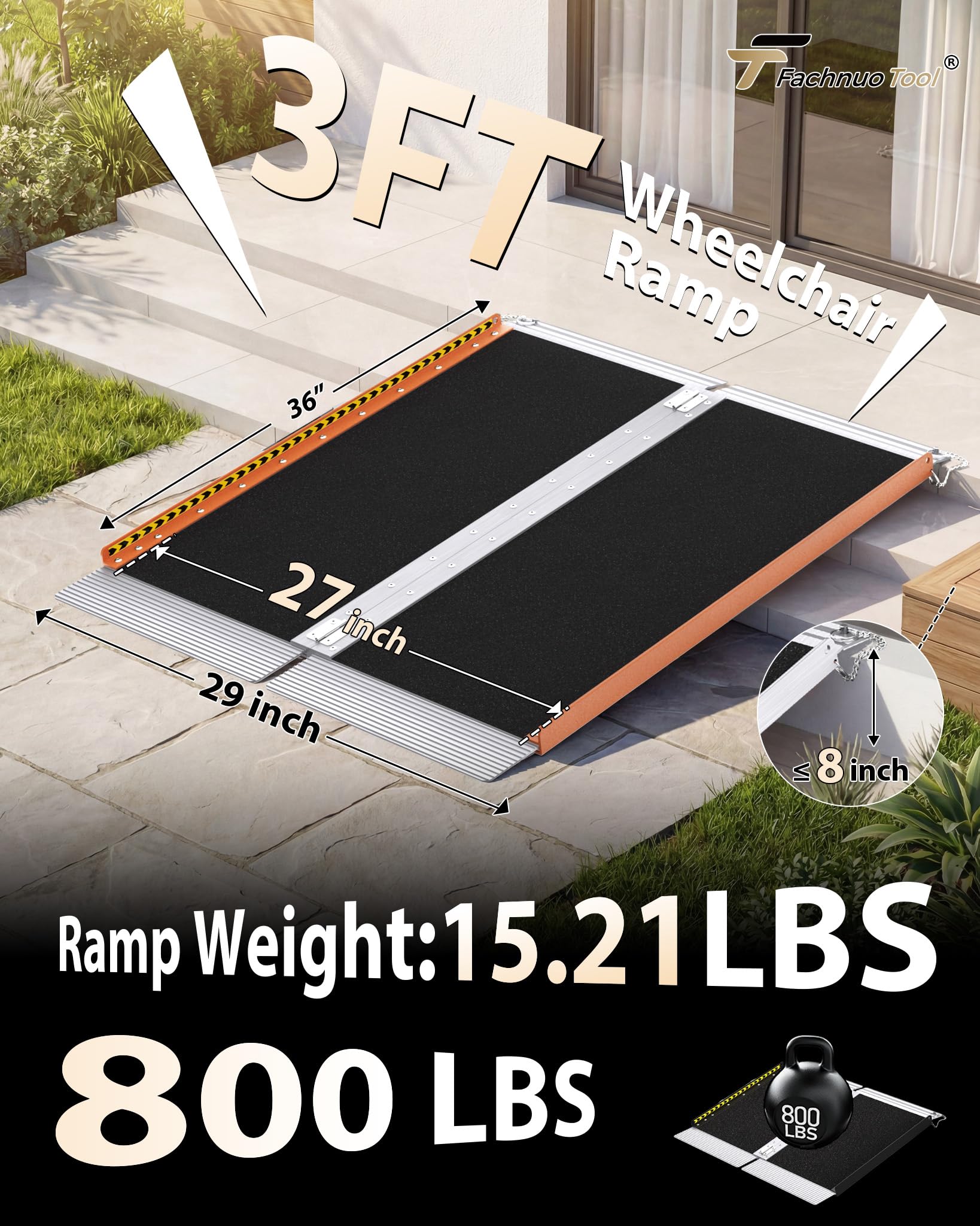 FACHNUO - Rampa per sedia a rotelle, 90 cm, arancione