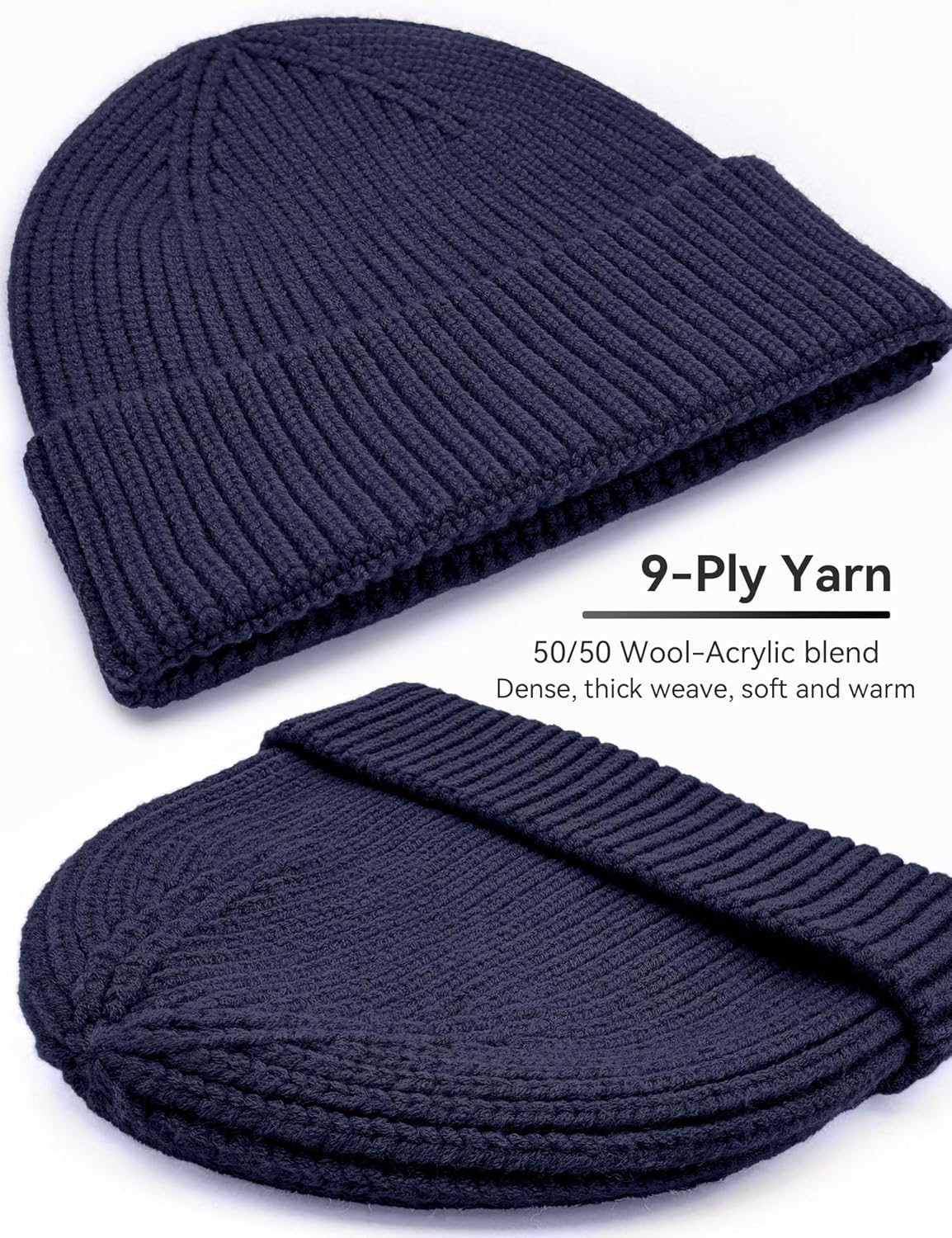 vidsel 50% Wool Thick Beanie Hat for Men Women, Seamless Winter Knit Skull Cap, Cuffed Fisherman Beanie Warm Watch Cap - Image 2