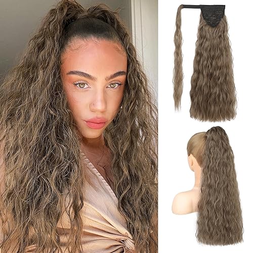 FLUFYMOOZ Extensión de cola de caballo, cola de caballo envolvente, rizado, ondulado, sintético, postizo para mujer, cola de caballo falsa con clip