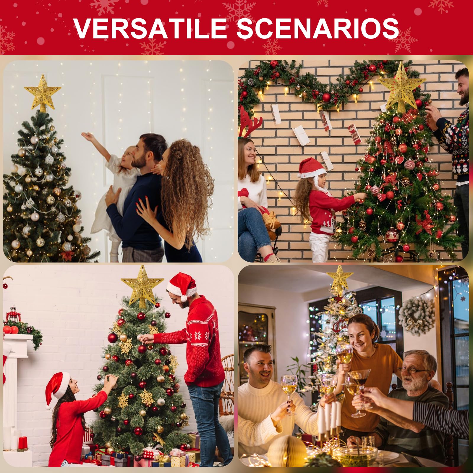 La Parte Superior del árbol de Navidad Estrella Luminosa con proyector de Copos de Nieve en 3D Luces Doradas centelleantes 2 en 1 Luces LED para decoración
