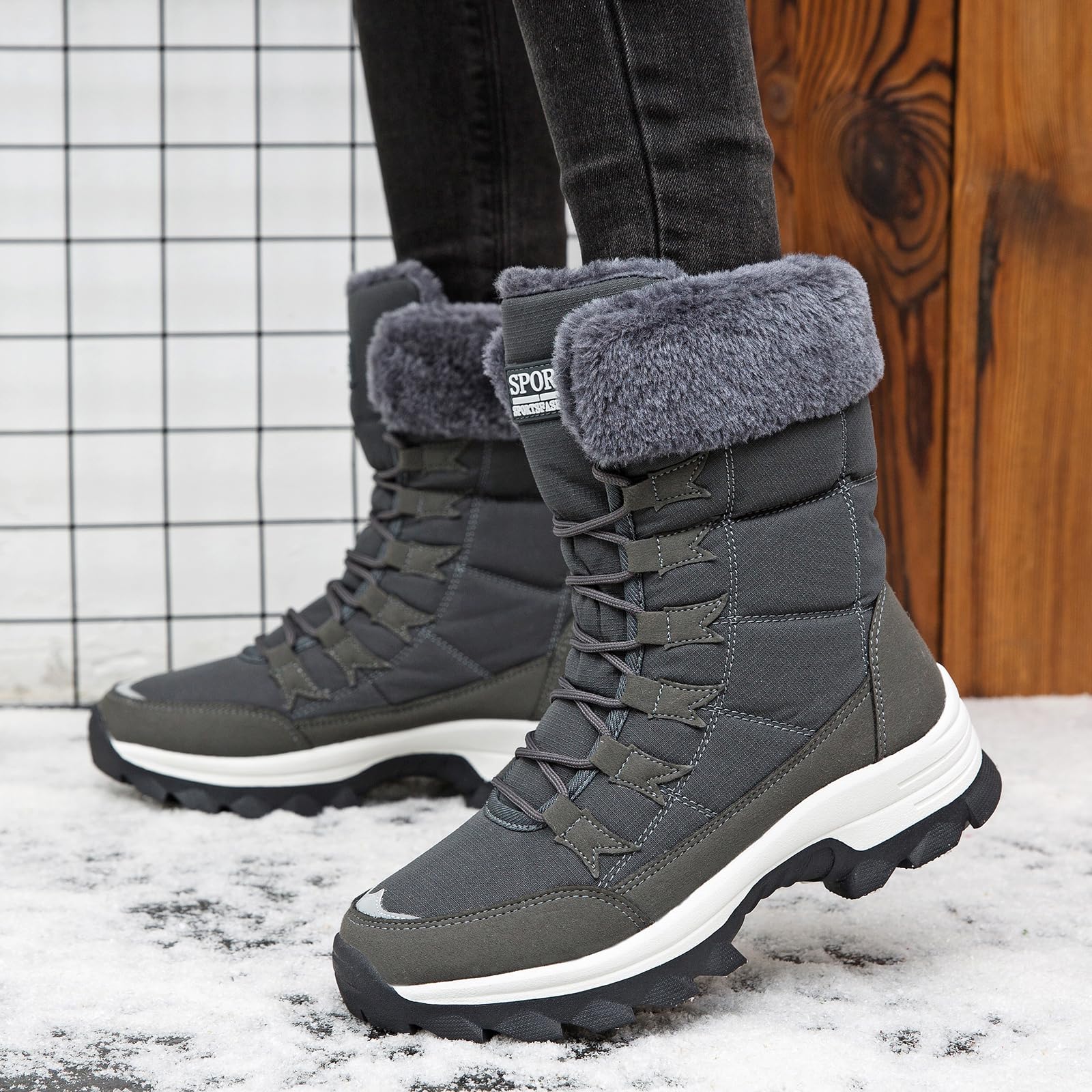 Bottes de Neige Femme Hiver Étanche Randonnée Chaussures Montantes Fourrure Taille 37-43