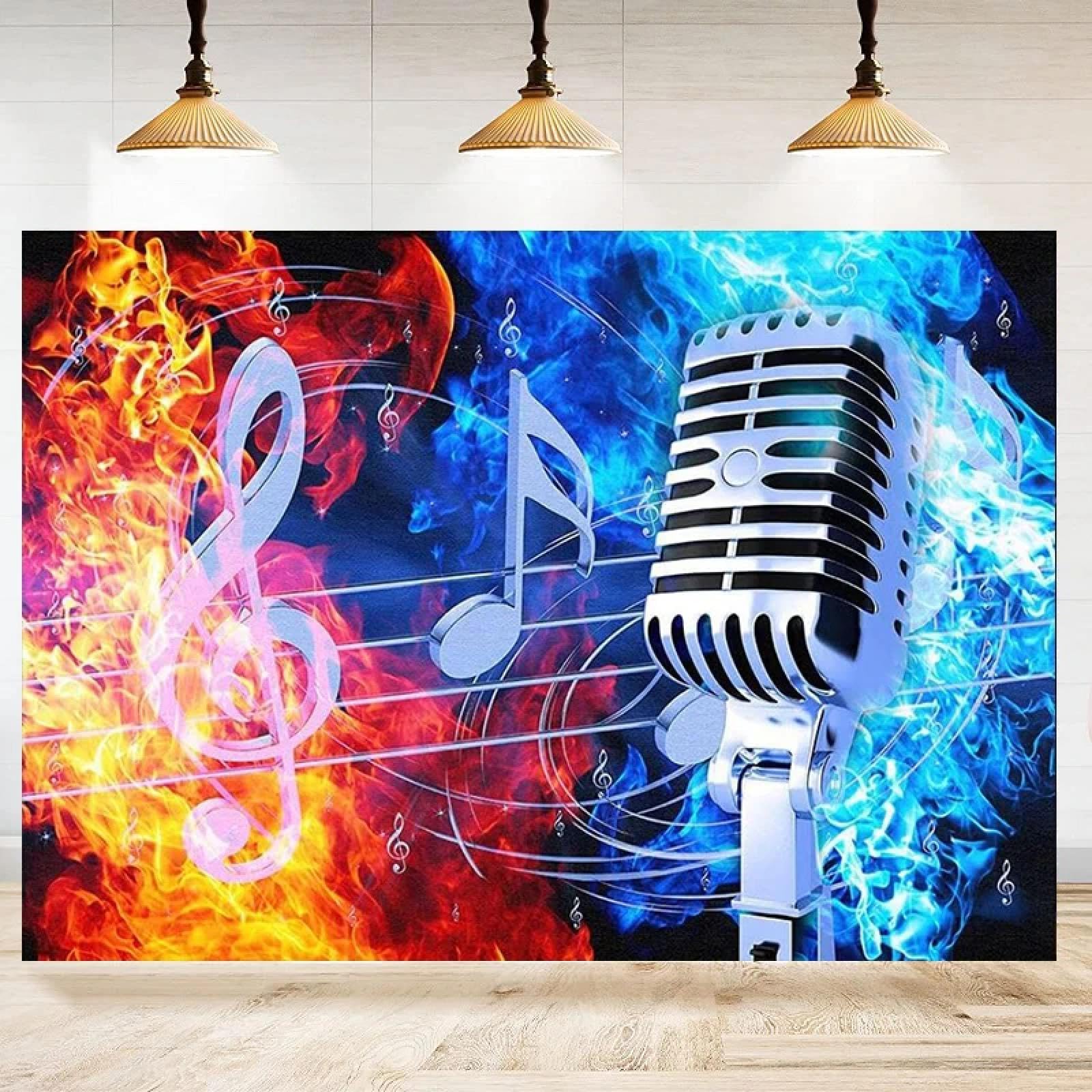 Sfondo Fotografia Ghiaccio Fuoco Microfono Sfondo Rock Musica Simbolo Rap Concerto Partito Musicale Compleanno Poster Banner 350x240CM