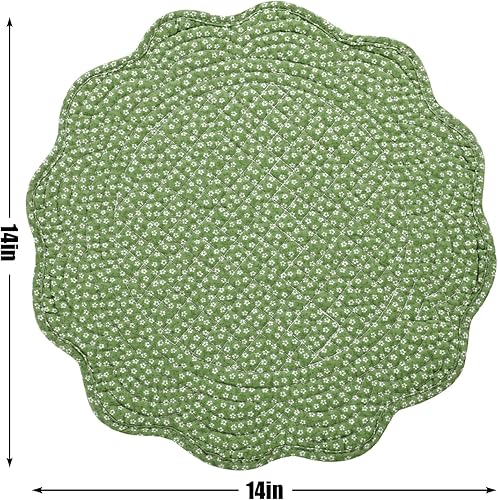 Miniatura 9 de HOMBYS Juego de 4 manteles individuales acolchados redondos lavables para mesa de cocina, 100% tela de algodón, manteles individuales redondos de 14