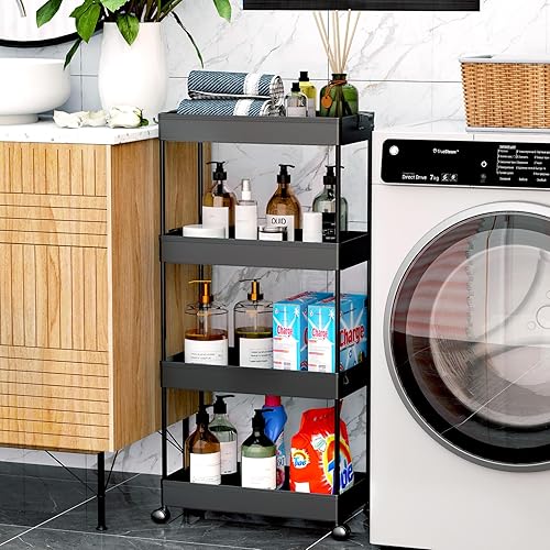 Miniatura 5 de SPACEKEEPER Carrito de almacenamiento de 4 niveles, carrito rodante para baño, organizador de almacenamiento, estante móvil para cocina, sala de