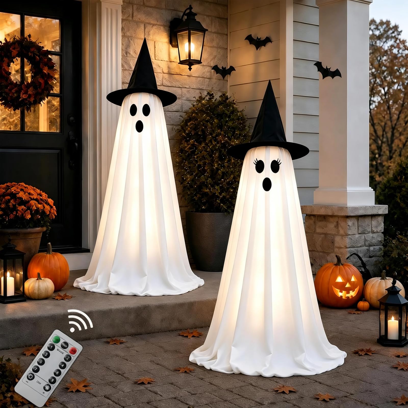 Halloween Ghost Decorations Indoor, 2 Packs Light Up Ghosts with Remote Lighting ghost