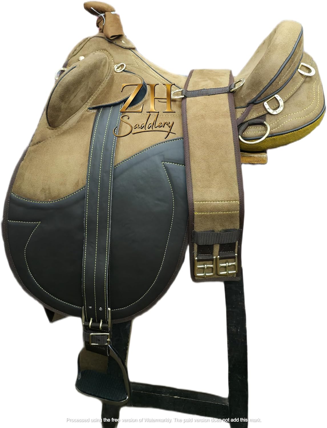 Synthetic Suede Australian English Stock Horse Saddle Collection Horse Rider Without Horn Hornless Equestrian Trail Tack Get Matching Girth-Stirrups Size:10-18 inch Seat, TFHF