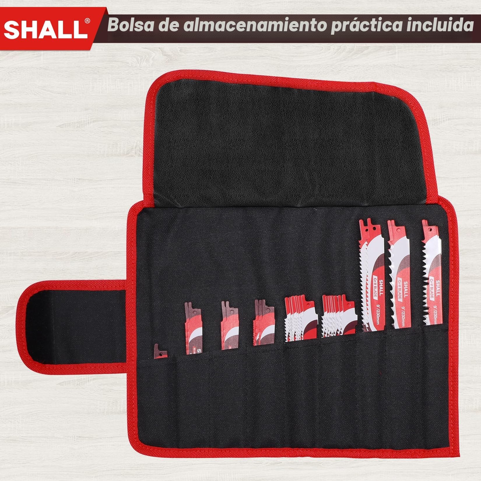 SHALL Hojas de sierra de sable (34 piezas), repuesto de acero de carburo para poda de árboles, para madera, metal y plástico, con bolsa de almacenamiento