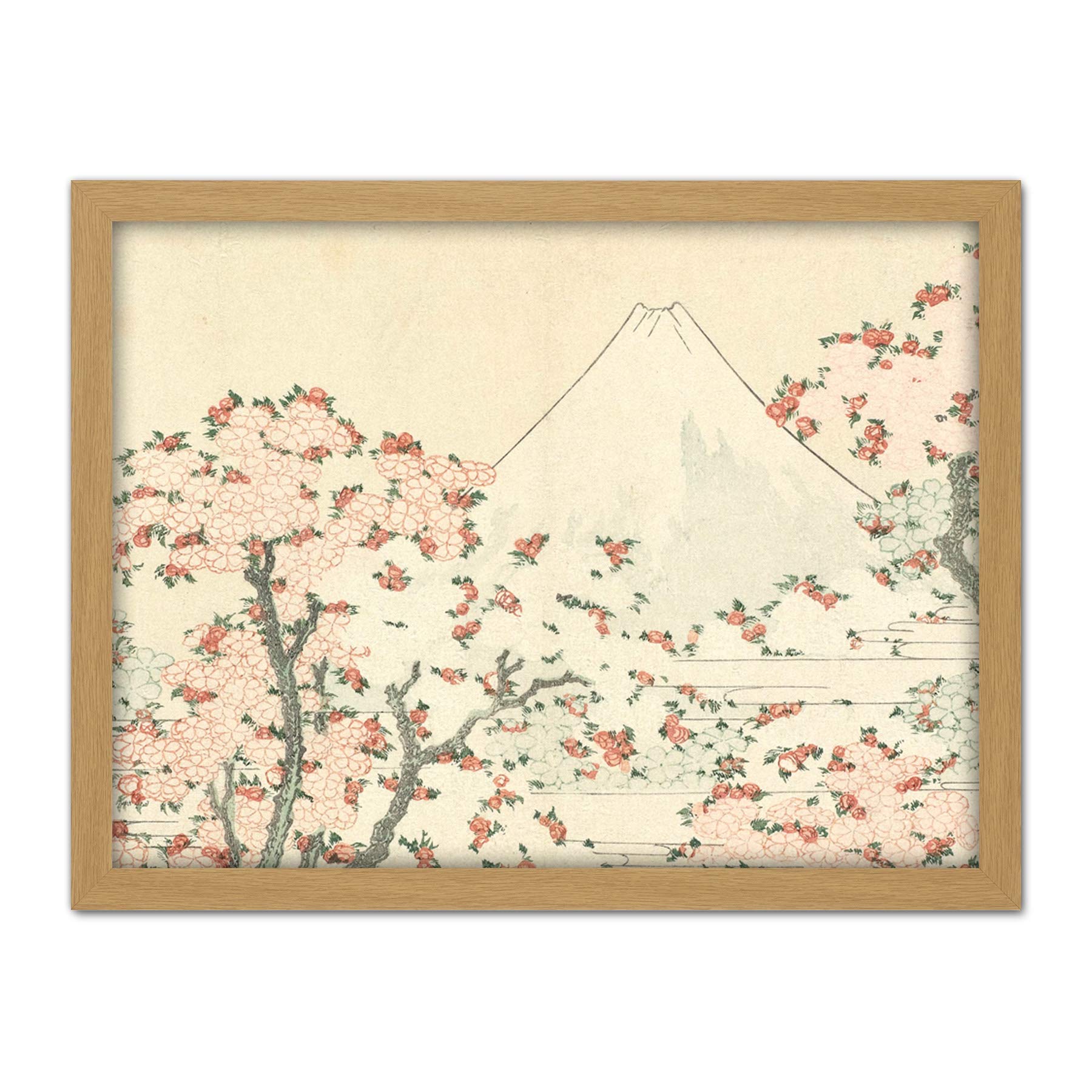 Artery8 Hokusai Fuji And Cherry Blossom Japanese Painting Artwork Framed Wall Art Print 18X24 Inch