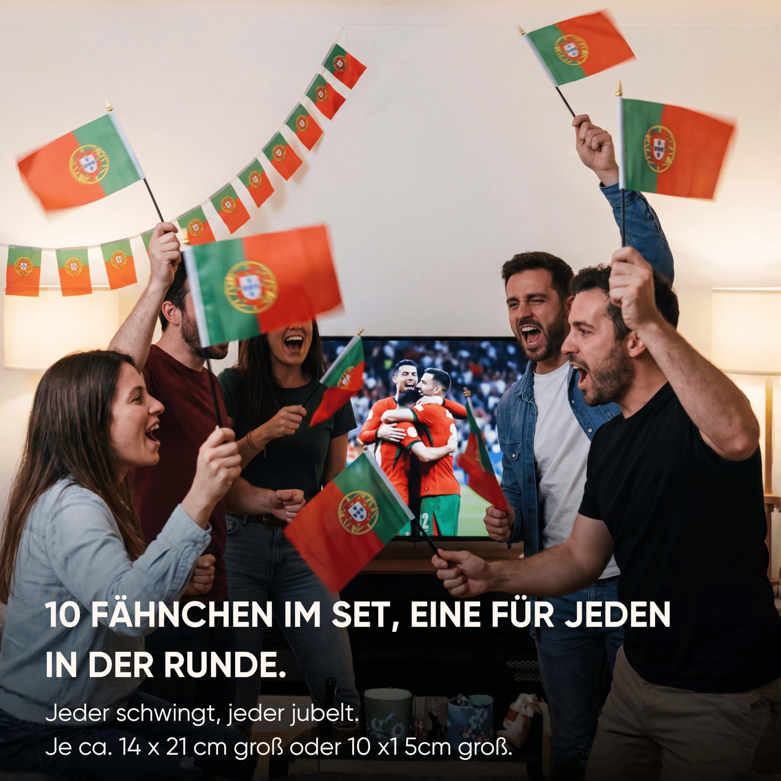 Sonia Originelli Fanset Fanartikel Fahnengirlande und 10 Minifahnen für die Hand oder den Tisch EM WM Fussball, Farbe: Ägypten