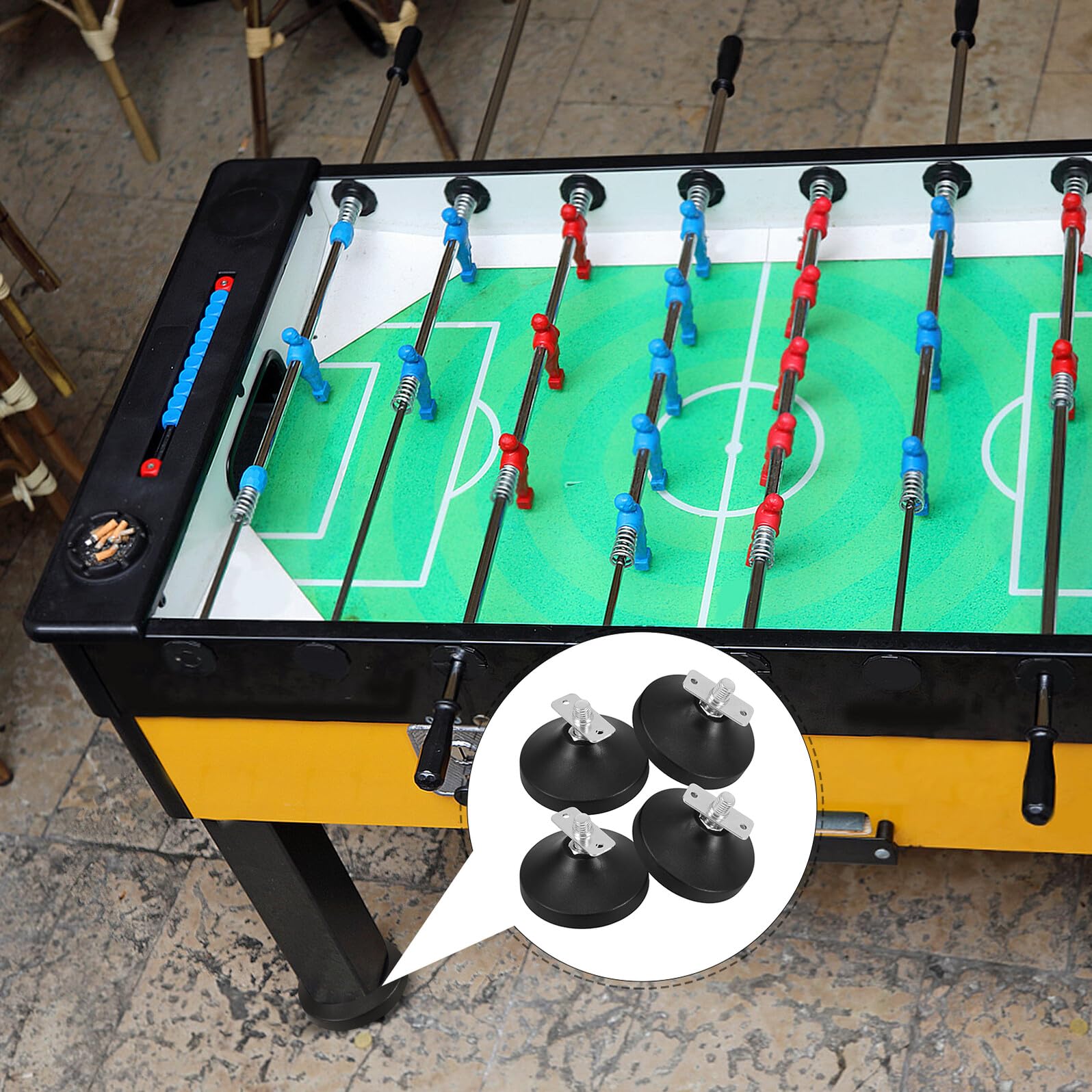 GALPADA 4 Piedini Regolabili in Acciaio e Gomma per Calcio Balilla, Antiscivolo e Protezione Pavimenti, Compatibili Tavoli e Banchi da Lavoro, Nero, 4 Pezzi