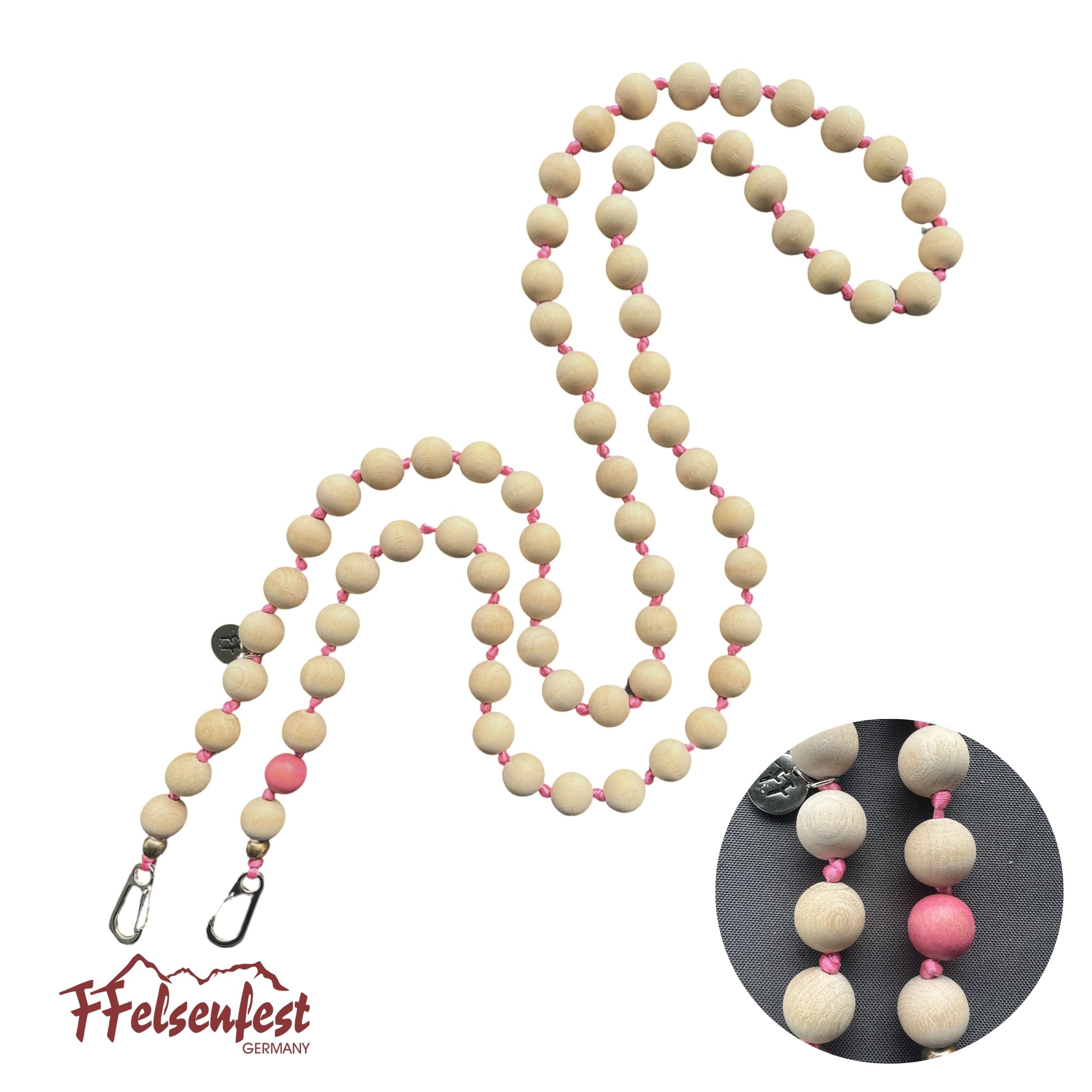 Handykette Lang Holzperlen Natur-pink I ø15 mm I Länge ca. 138 cm I H0091