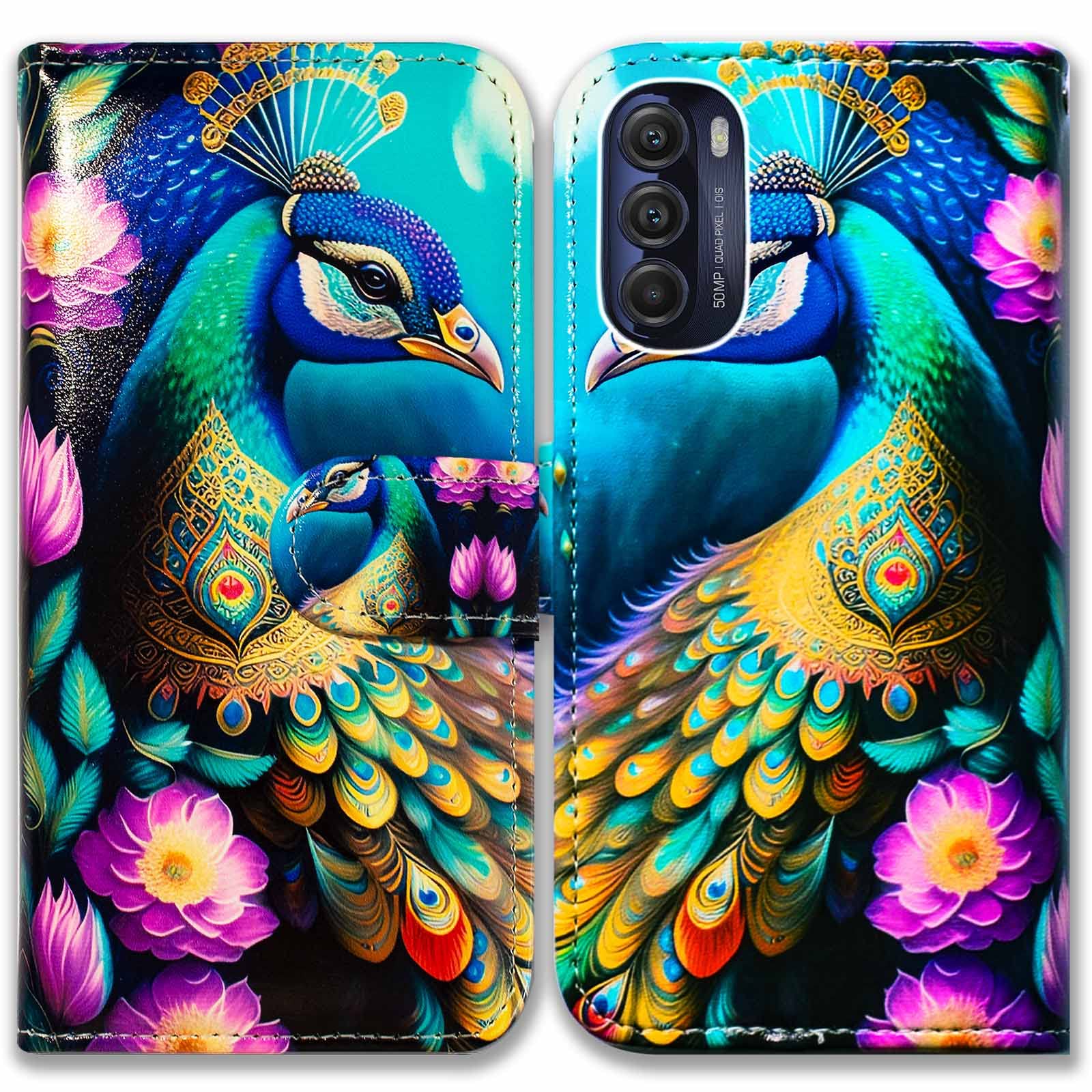 Bcov Moto G Stylus 5G 2022 Case,Colorful Peacock Mandala Flowers Leather Flip Phone Case Wallet Cover with Card Slot Holder Kickstand for Motorola G Stylus 5G 2022