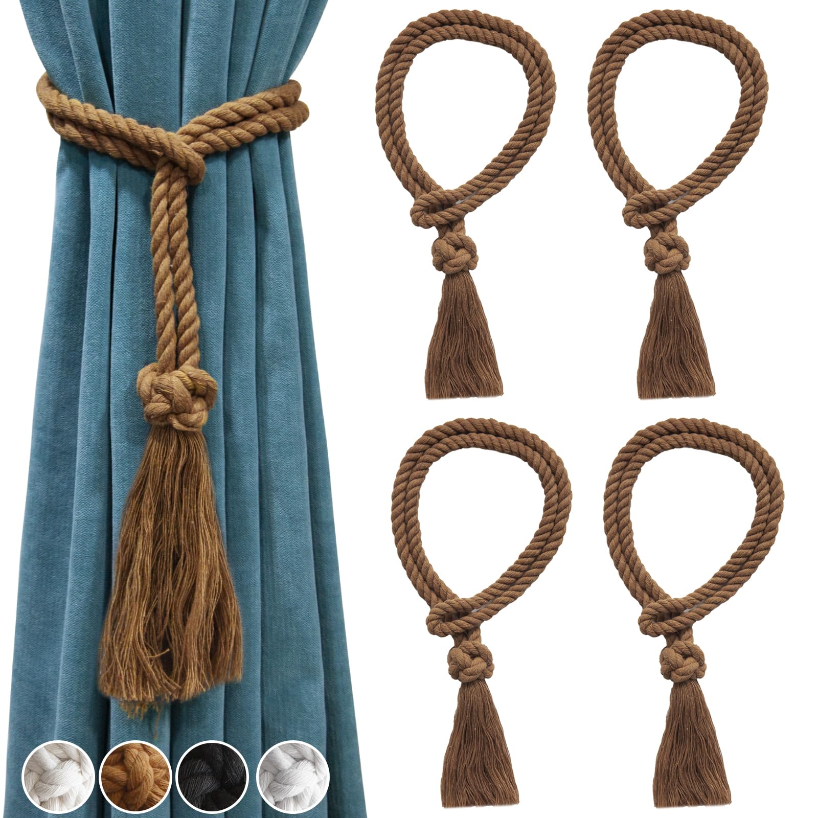 4 Pack Curtain Ties for Drapes, Outdoor Curtain Tiebacks