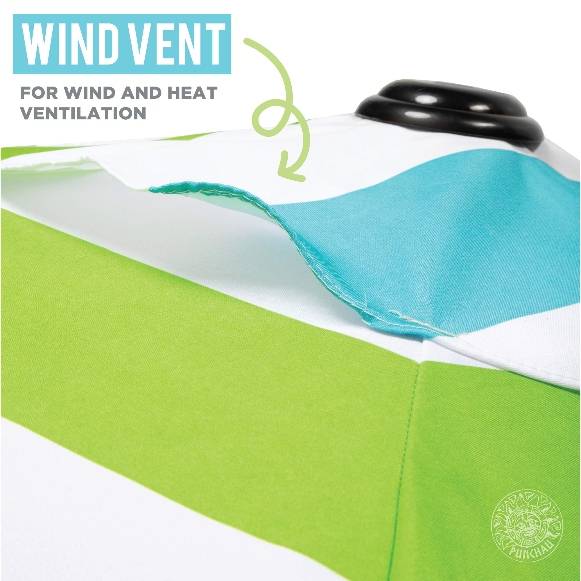 6 Ft Outdoor Patio Umbrella, Easy Open/Close Crank and Push Button Tilt Adjustment - Green & Aqua Striped Market Umbrellas