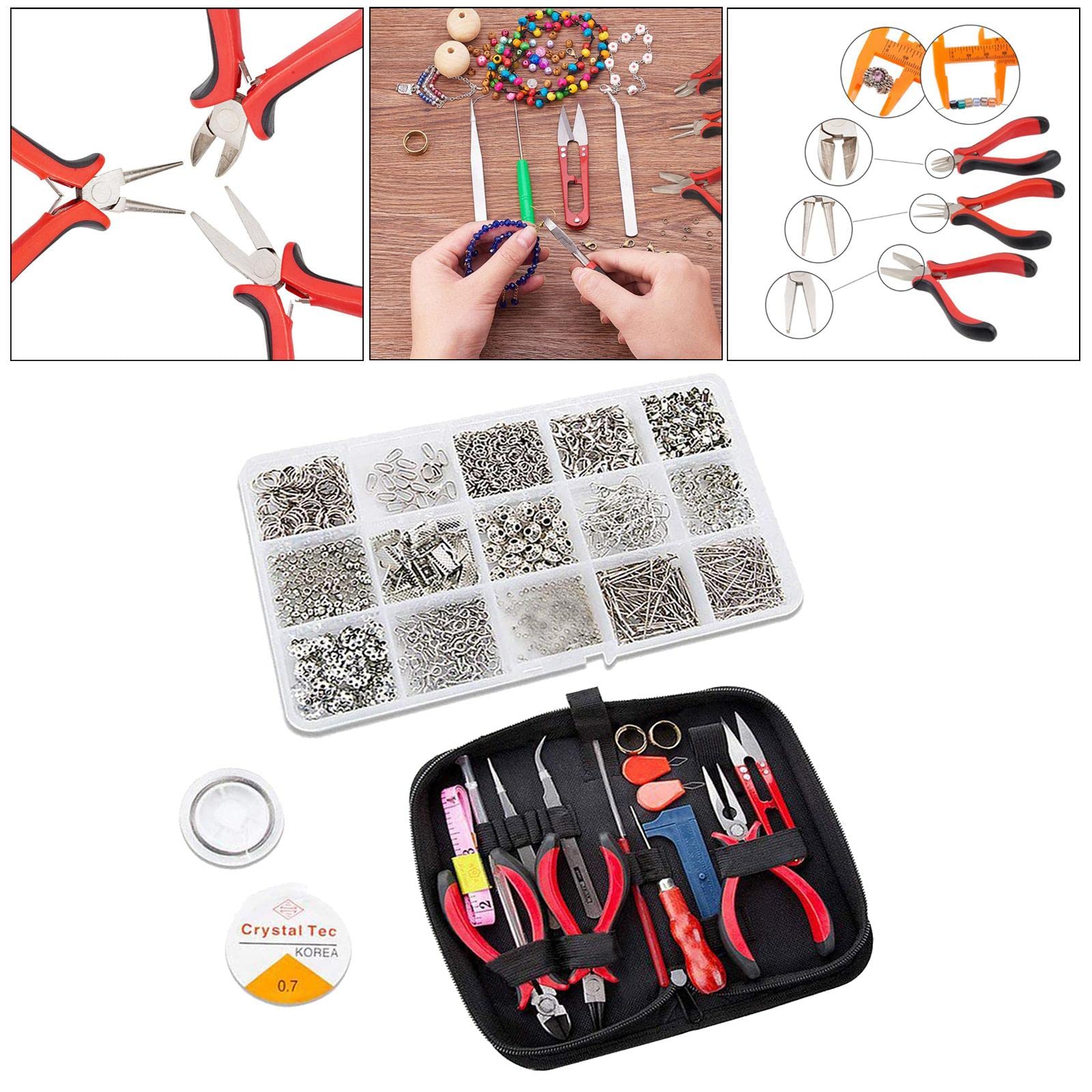 Xiaojikuaipao Juego de herramientas para joyería, anillos abiertos, cierre de langosta, kit de fabricación de joyas