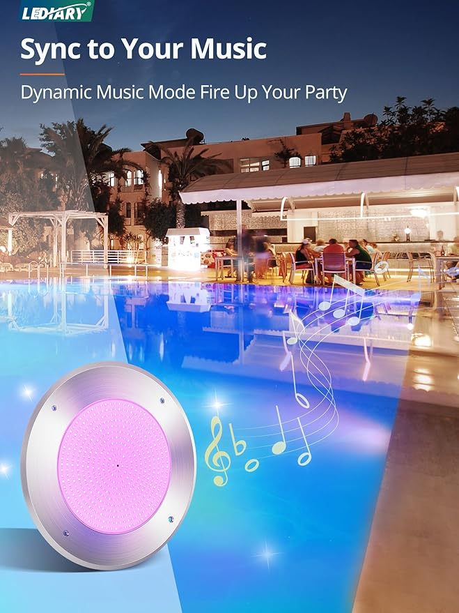 LEDIARY Luz para Piscina LED 120V 54W RGB Sumergible IP68 con Cable 50ft miniatura 3