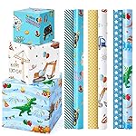 WERNNSAI Boys Wrapping Paper Rolls - 3 Rolls 17 x 120 Happy Birthday Wrapping Paper for Boys Birthday Dinosaur Game Construction Party Favor 3 Different Design Gift Wrap Paper