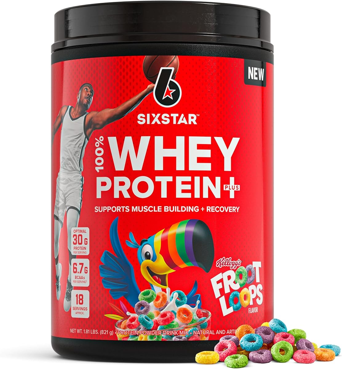 Six Star Whey Protein Powder Plus - Muscle Building & Recovery Formula with Whey Isolate Powder, BCAAs, 30g Protein, Immune Support - Post-Workout Supplement - Kellogg’s Froot Loops Flavor, 1.8 lbs