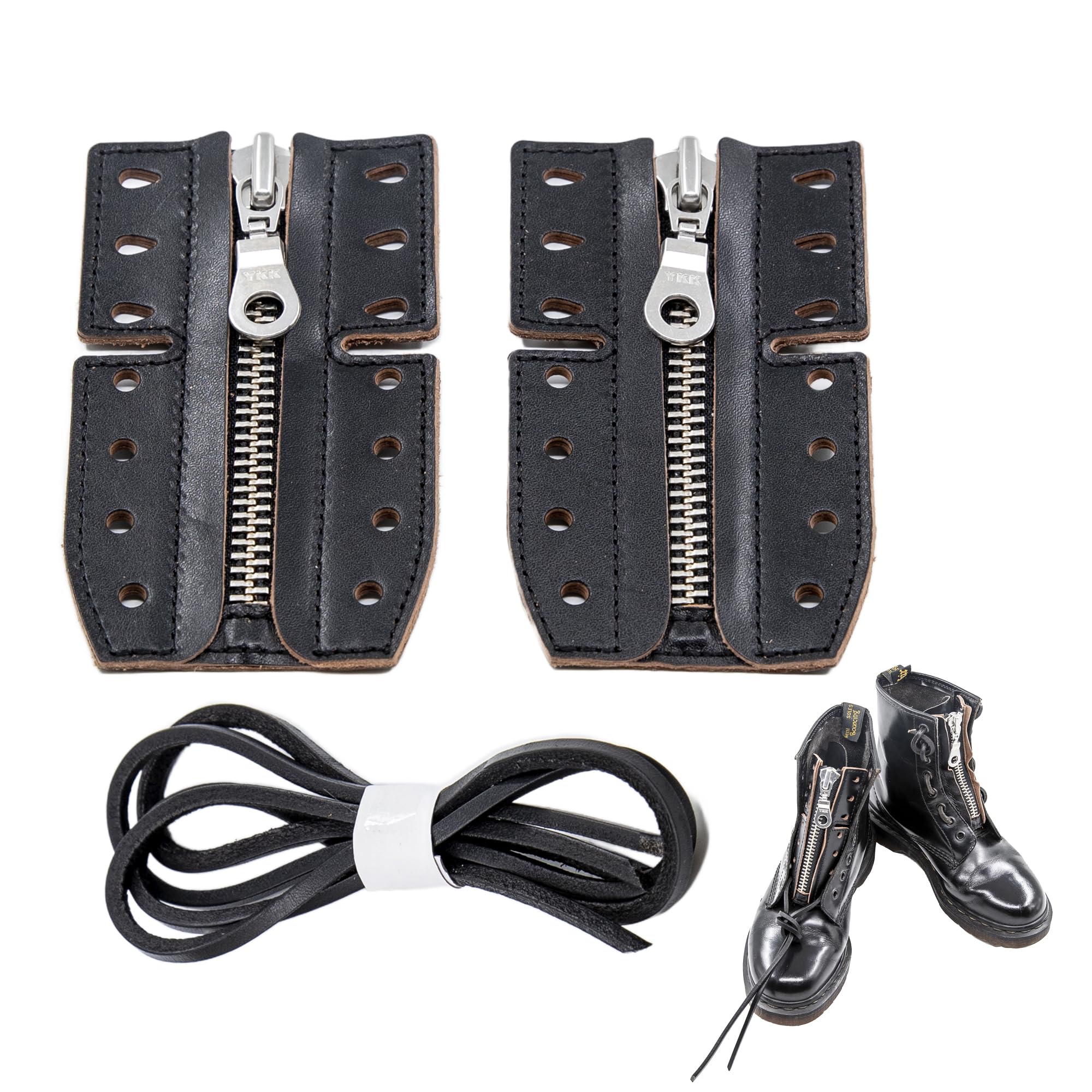 PandaHall Reißverschlusseinsätze Aus Leder Für Stiefel – 2er Set Schwarz/bronze, 16 Cm Lang, Schnelles Schnüren Ohne Bücken