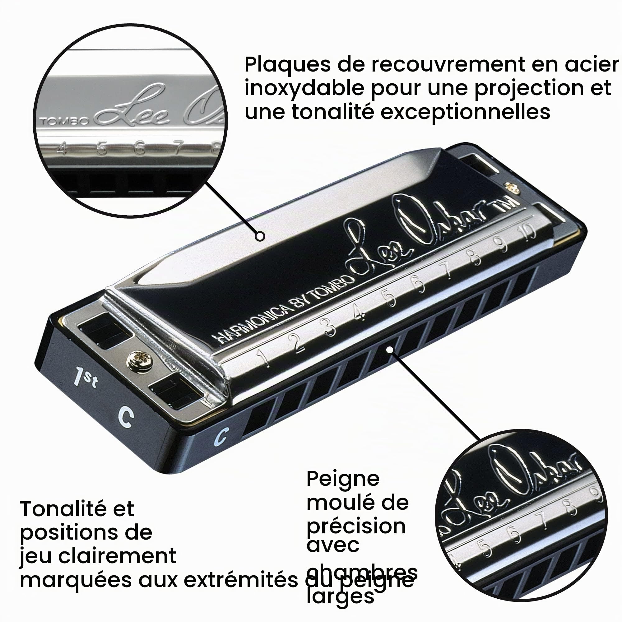 Lee Oskar Harmonica Major Diatonic Do majeur pour Folk et Blues, Rock, Country, Jazz - Diatonique 10 trous - Plaques d'accord en laiton