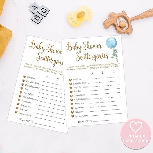 Miniatura 3 de Juego de dispersión de globos azules para baby shower, paquete de 30 tarjetas de juego, juego de baby shower, género neutro para niño o niña,