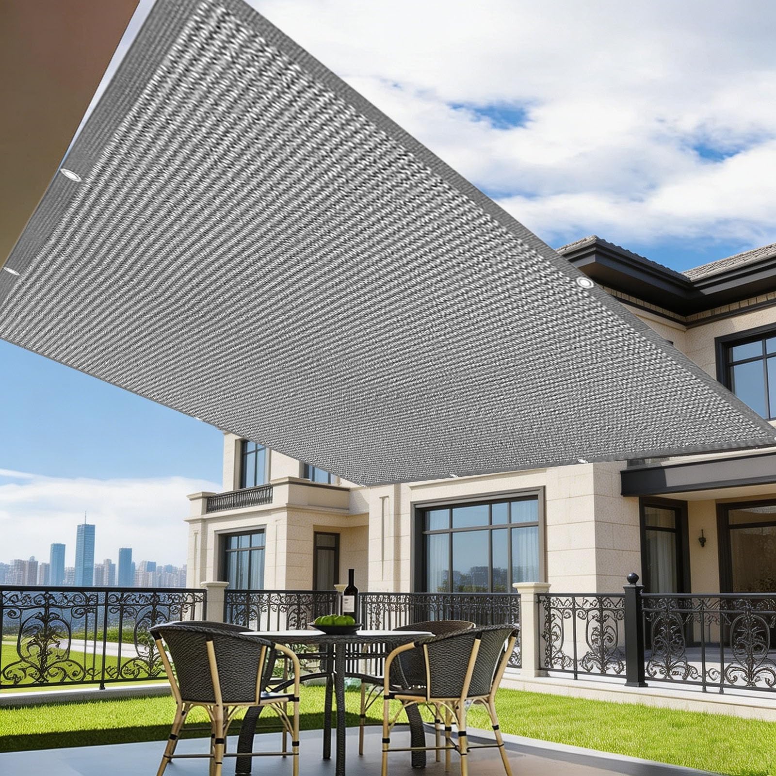 Filet d'ombrage rectangulaire gris anti-vent et respirant pour la protection solaire du jardin