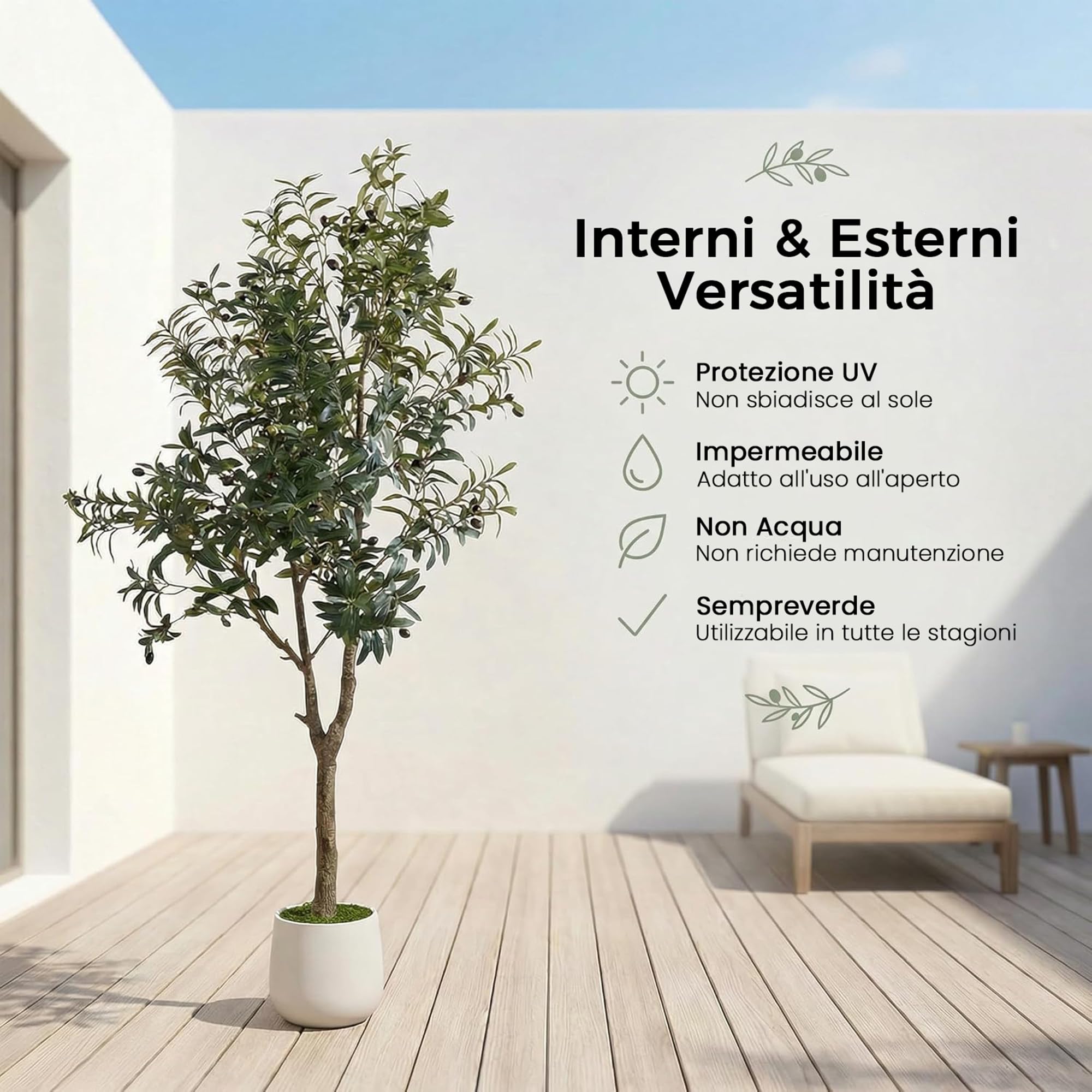 ZKIODV Ulivo Piante Finte da interno Alta, 180 cm Albero di Ulivo Artificiale con Vaso Bianco, Pianta Finta Realistica Decor, Piante Artificiali per Casa Ufficio Hotel, Interno/Esterno, Olive Tree