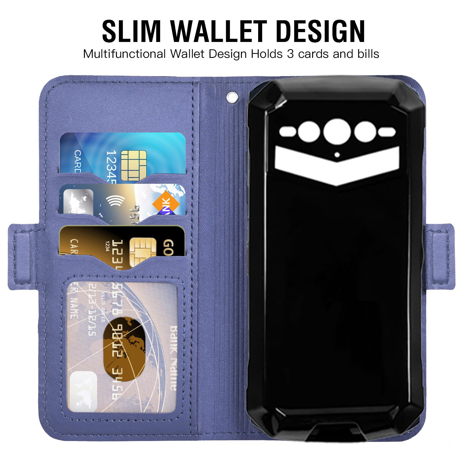 Auotu PU Leather with camera lens protection Wallet Pouch Flip Case Cover With Stand Card Slot Design For Doogee S100 Pro Smartphone (Blue) - Image 2