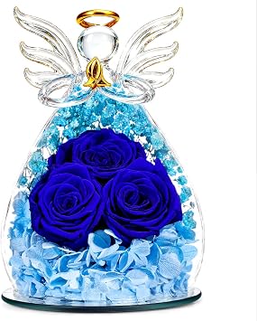 Beferr Gifts for Mom Birthday Gifts for Women, Fresh Flowers for Delivery Forever Preserved Rose in Glass Angel Figurine, Anniversary Christian Real Rose for Grandma Wife Mother from Daughter Son