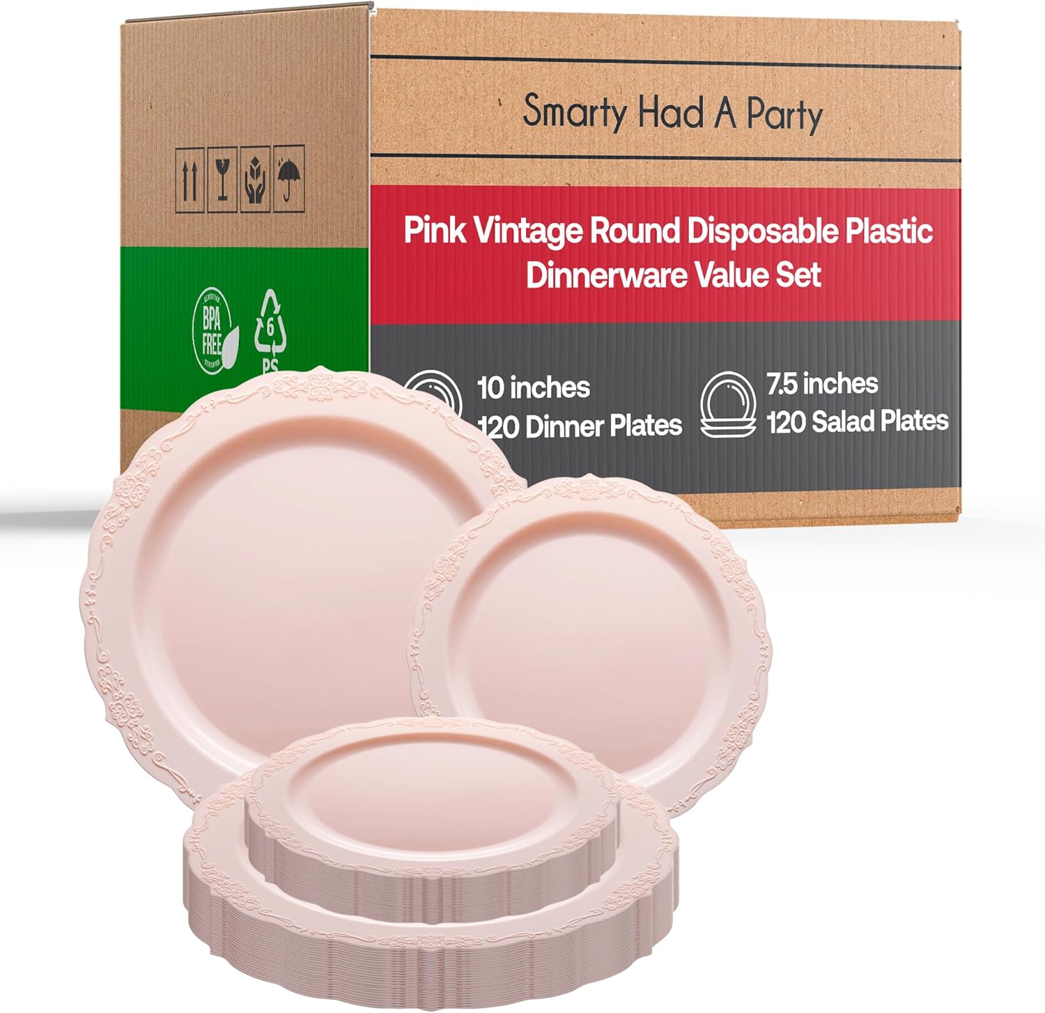 Elegant Plastic Plates, Disposable Dinnerware Sets, Plastic Dinner Plates, Disposable Plates for Party, Disposable Plastic Plates, Party Plates (Pink, Combo Plate Set (120 Guests))