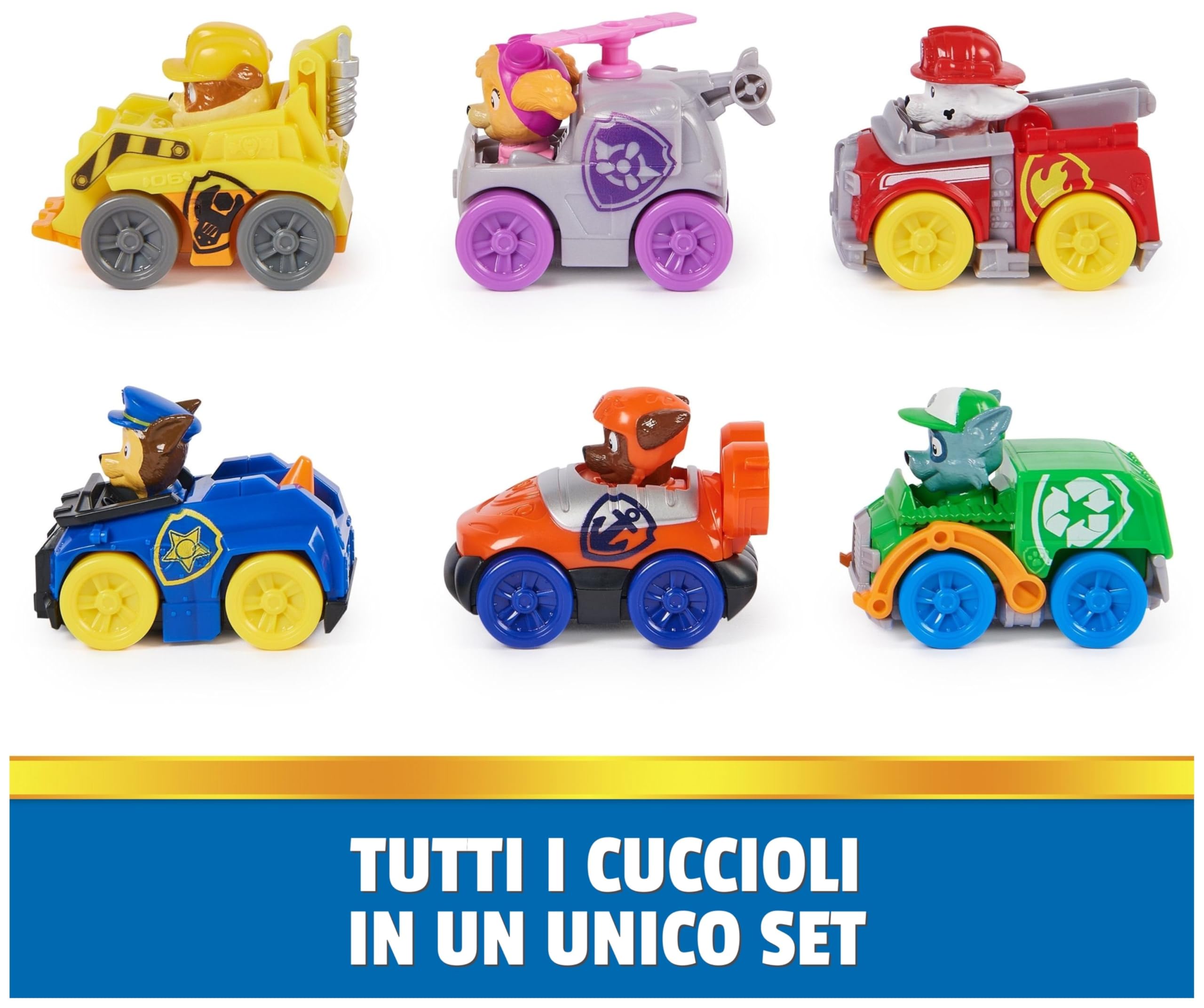 Paw Patrol Pup Squad Racers, Confezione Regalo con 6 Veicoli, Personaggi Collezione, Giocattoli per Bambini e Bambine, 3+ Anni