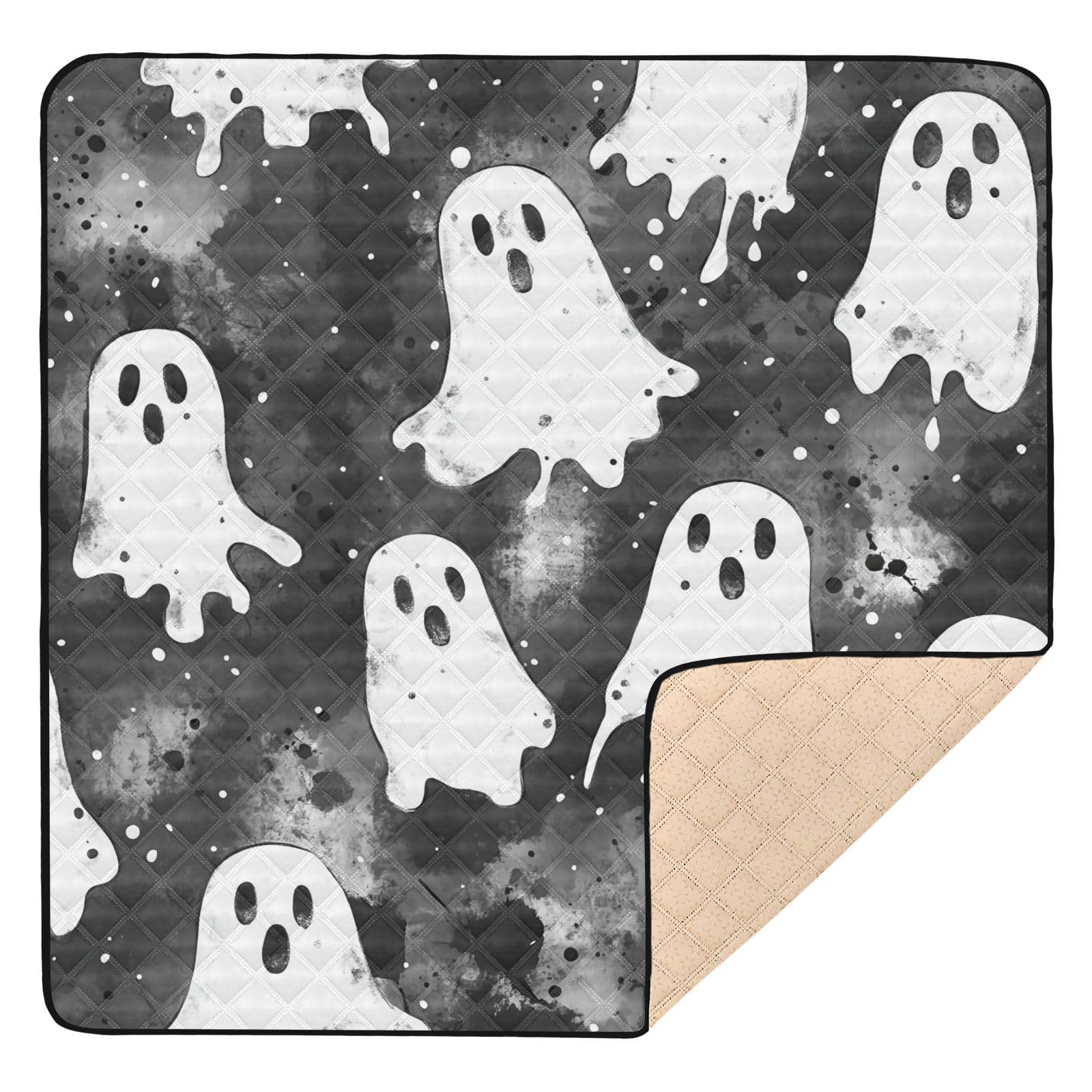 BOESI Watercolor Ghost Baby Play Mat, 50“ X 50” Washable Folding Crawling Mat, Baby Floor Mat, Soft, Non-Slip
