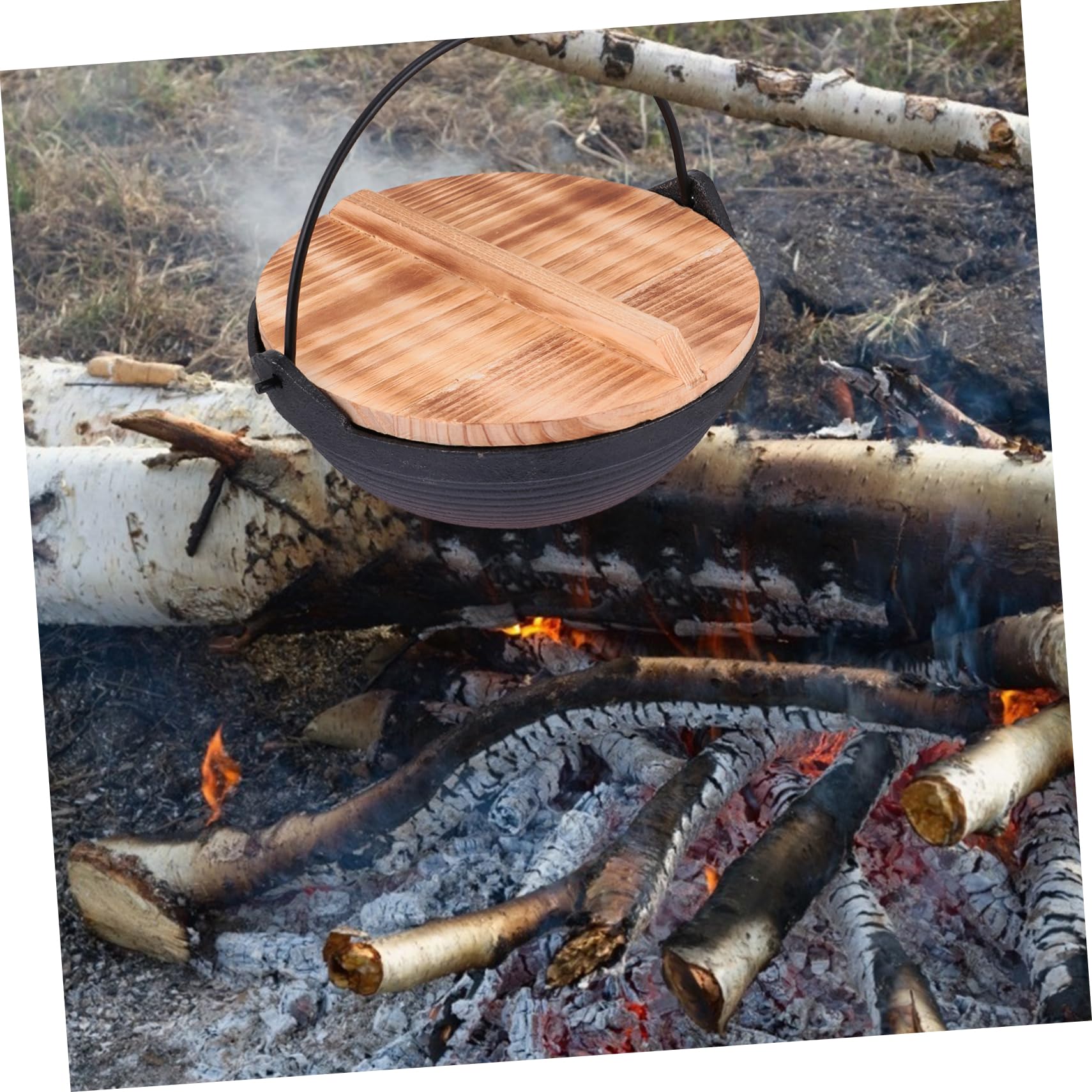 CIYODO Outdoor Pot Hanging Pot 20cm Camping Wooden Lid Versatile Cooking for Activities