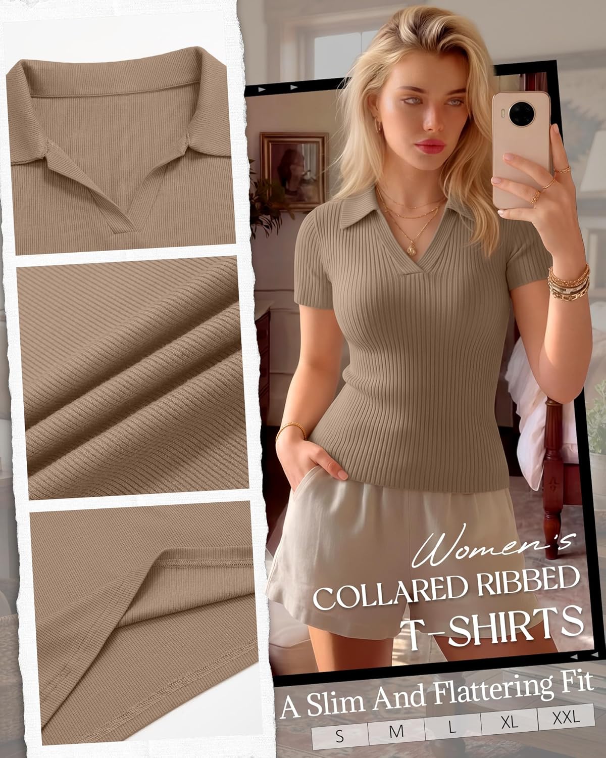 3 Pack Womens Collared T Shirts Cotton Ribbed Short Sleeve Business Golf Casual Tops V Neck Summer Slim Shirts