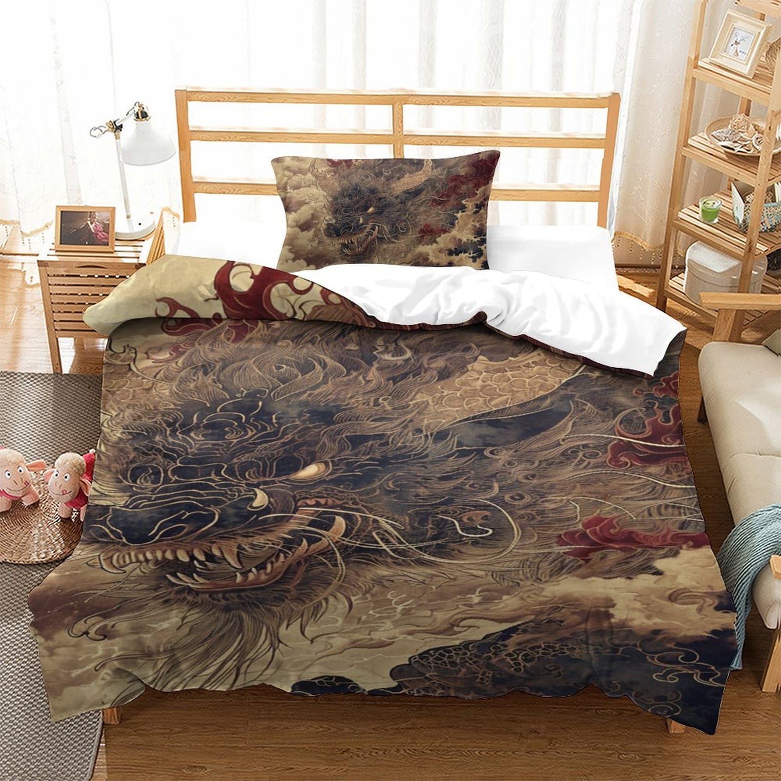 Housse de couette dragon 2 pièces le cadeau idéal pour décorer la chambre d'un garçon