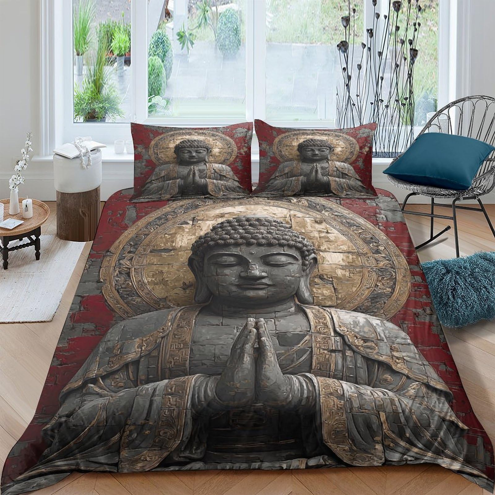 Ctjqhvkz Style-2 3D Printed Buddha Mandala Fitted Sheet Microfiber Anti-Slip Artistic Bed Cover For Bedroom Guest Room Mattress Protection Decor Single（135X200cm）